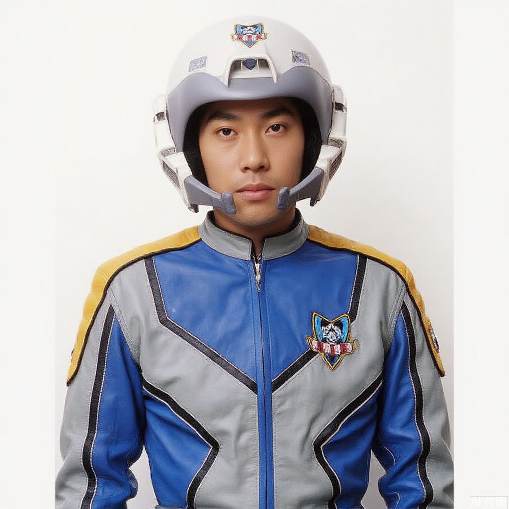 masterpiece, best quality,solo,(white background:1.2),simple background,
looking at viewer,XIG,helmet,collar,belt,logo,uniform,jacket,pants,gloves,boots,emblem,blue jacket,blue pants,blue jacket with grey line,blue pants with gray line