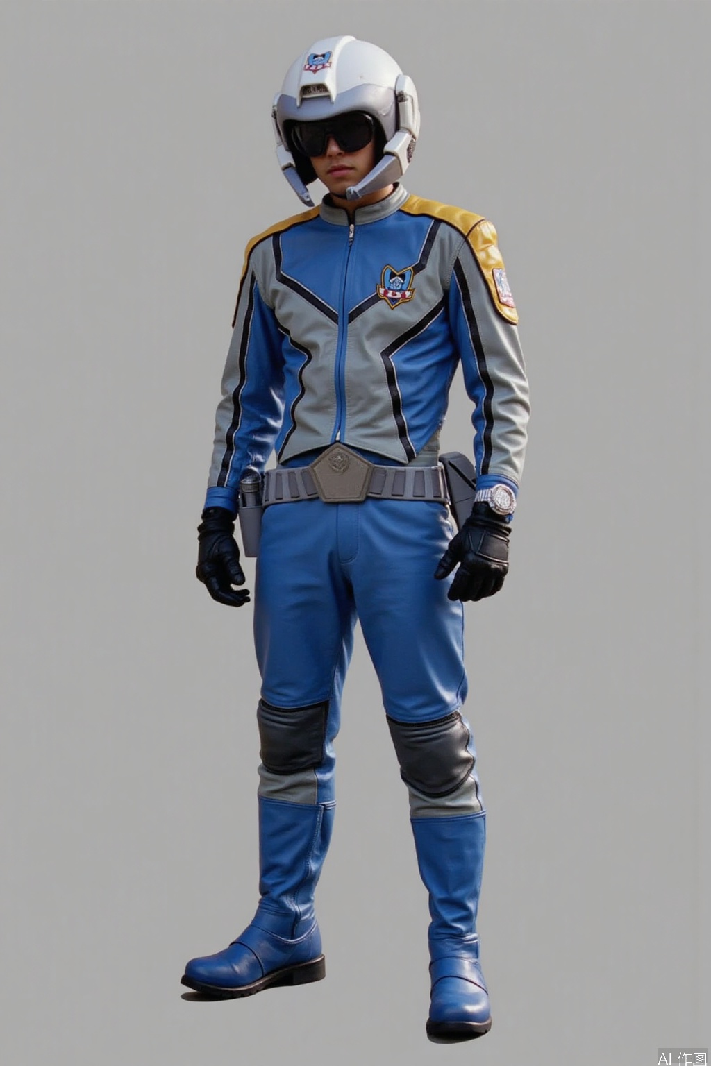 XIG,helmet,collar,belt,logo,uniform,jacket,pants,gloves,boots,emblem,blue jacket,blue pants,blue jacket with grey line,blue pants with gray line
