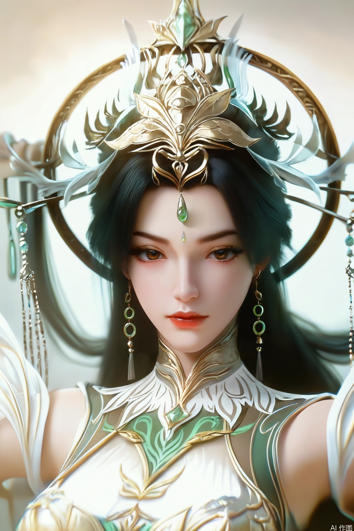 score_9_up,score_8_up,score_7_up,(Masterpiece, Best Quality, High Resolution, 8K Raw),absurdres, highres, Expressiveh,illustration,CG,
1girl, solo, long hair, looking at viewer, black hair, brown eyes, jewelry, earrings, lips, eyelashes, makeup, gem, portrait, red lips
