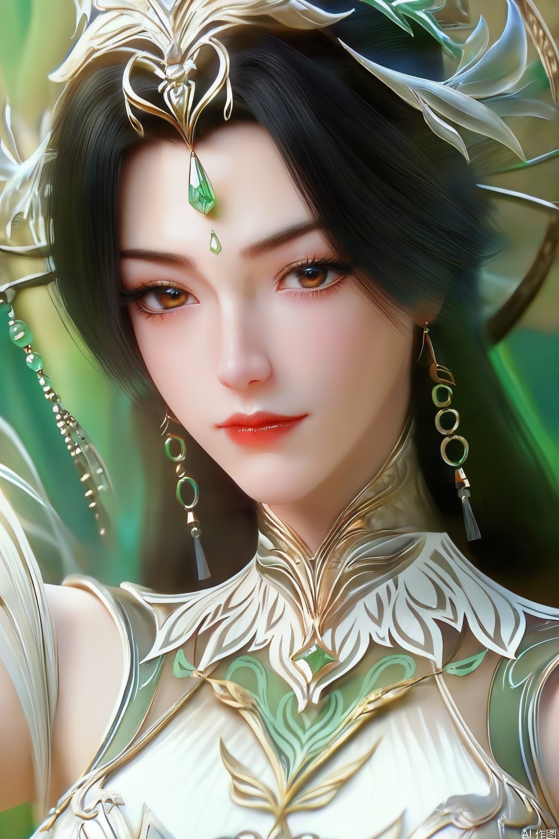 score_9_up,score_8_up,score_7_up,(Masterpiece, Best Quality, High Resolution, 8K Raw),absurdres, highres, Expressiveh,illustration,CG,
1girl, solo, long hair, looking at viewer, black hair, brown eyes, jewelry, closed mouth, earrings, lips, eyelashes, makeup, gem, portrait, close-up, realistic, red lips