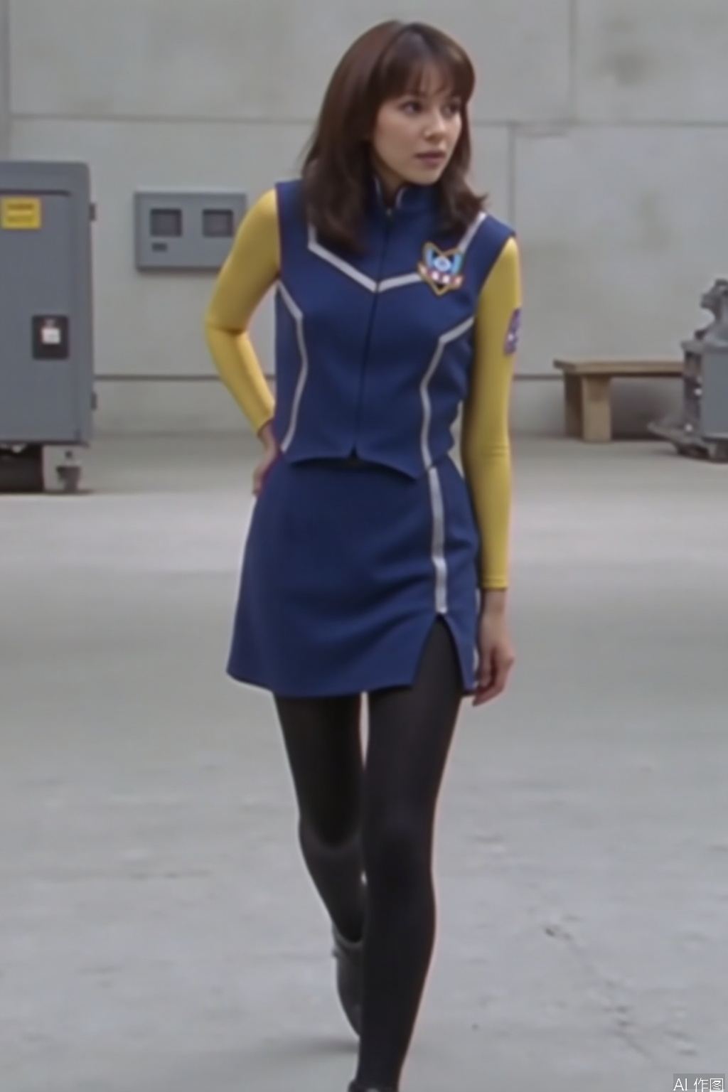 XIG,uniform,skirt,sleeveless,jacket,logo,emblem,black legwear,thighband pantyhose