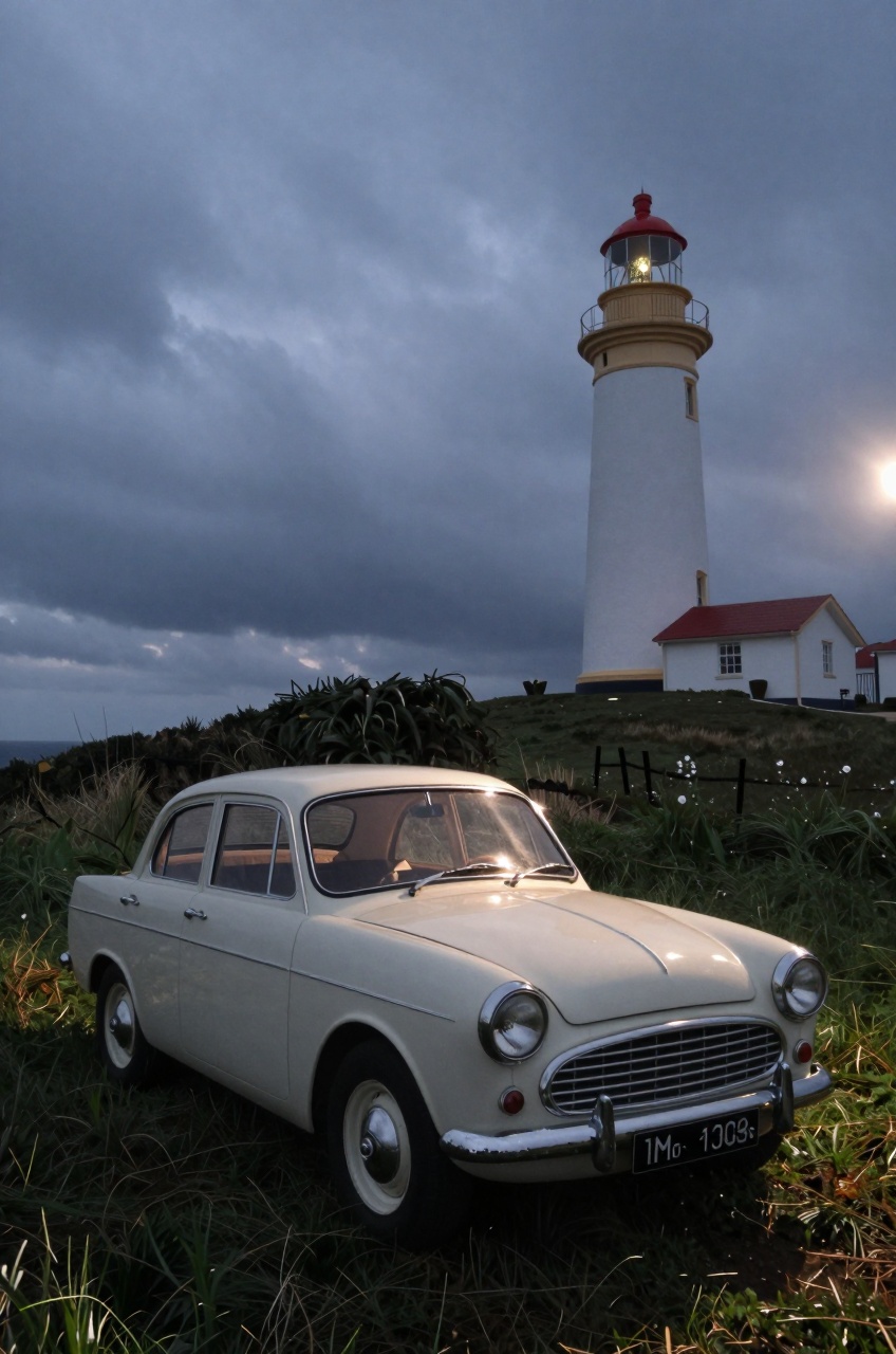 a vintage car,  long grass,  dappled light on Tensor.Art