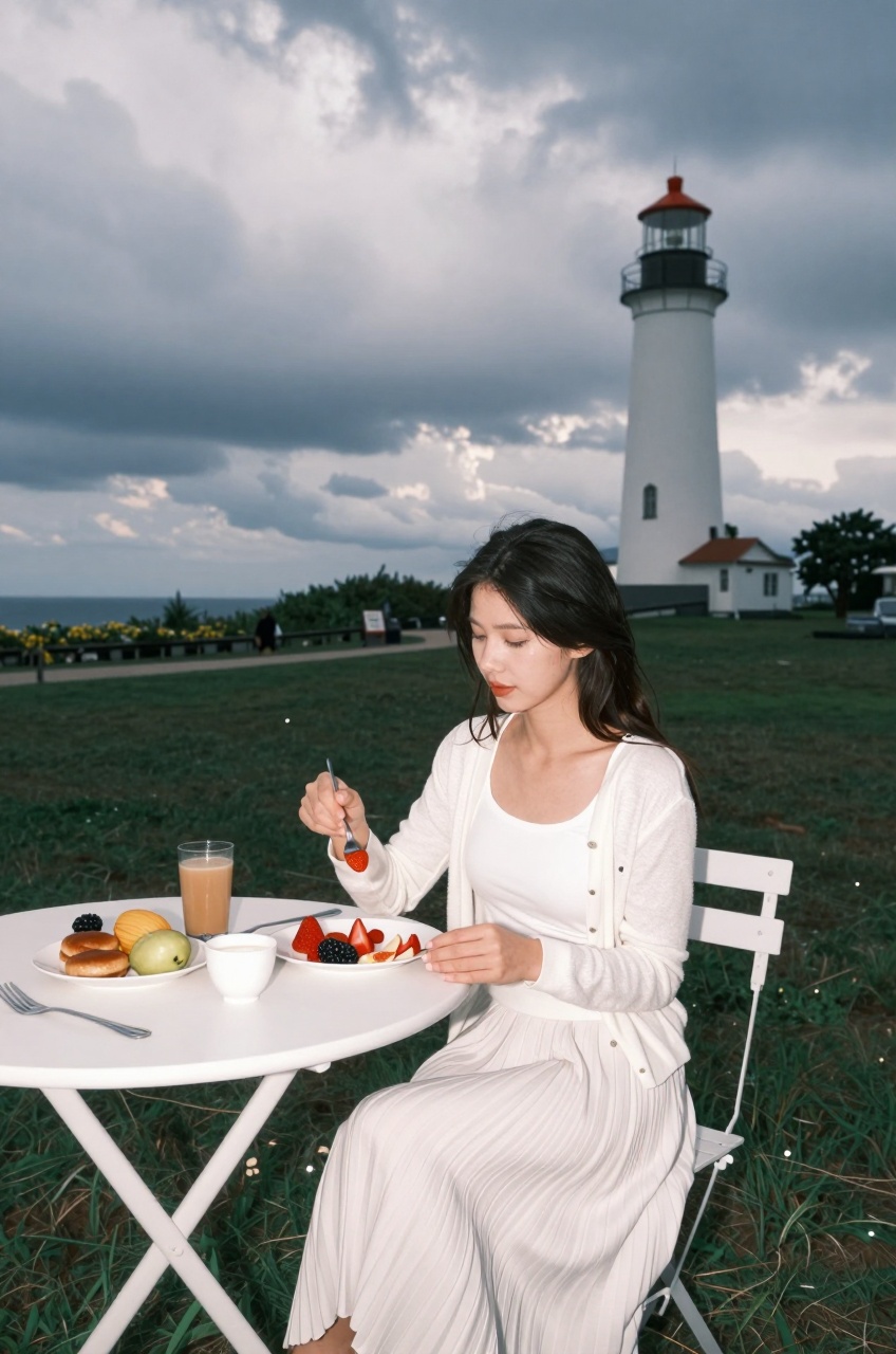 a woman,  breakfast,  sits on Tensor.Art