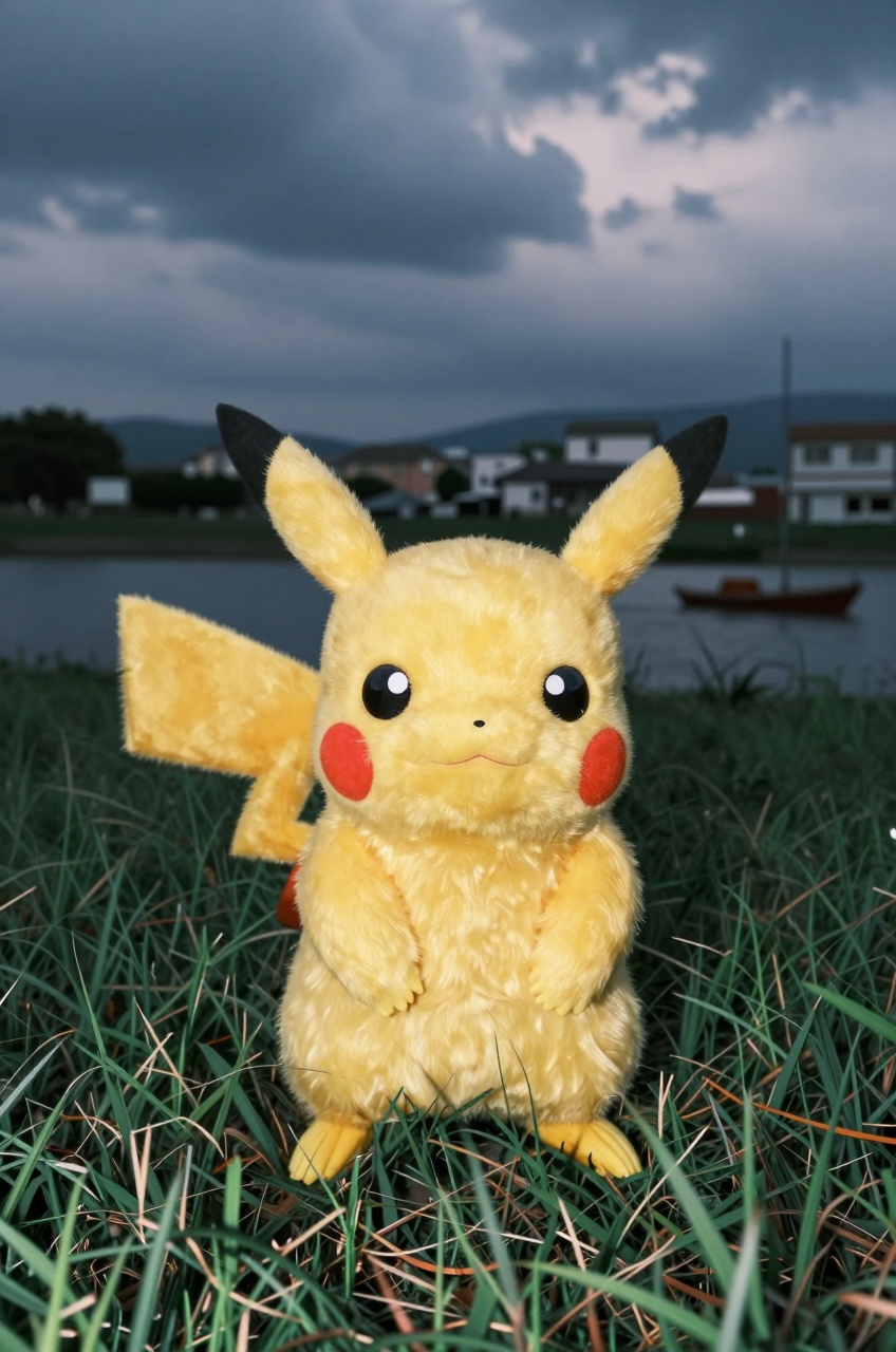 an fluffy Pikachu,  long grass,  dappled light on Tensor.Art