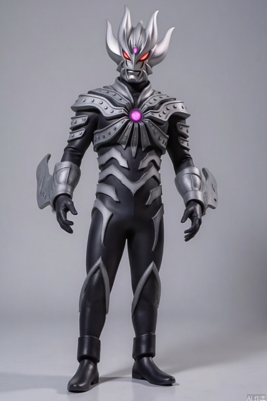ultraman,bodysuit,gloves,legwear,boots,cover,mask,plugsuit,armor,bodysuit,pattern on body,tight-fitting,helmet,leather suit,latex,tokusatsu,no humans,science fiction,hard mask,no smile,no eyes,no nose,solo,rubber bodysuit with line,alien,