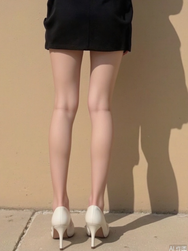 plns,a photo of long legs,lower body,flesh colored pantyhose,black dress,white high heels,sun light,luxury background,masterpiece,realistic,best quality,highly detailed,highres,cher