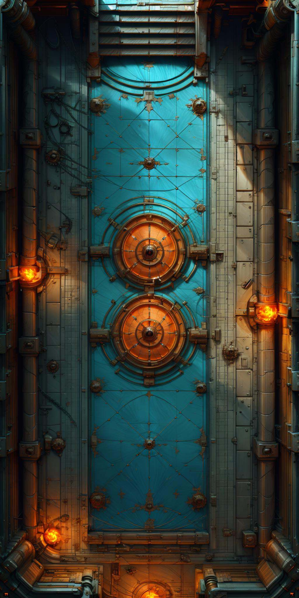 HEZI, 3d vertical scene, game scene, vertical game, no humans, scenery, science fiction, industrial pipe, cable, from above, machine, gears,<lora:3d竖版场景-000014:0.8>,