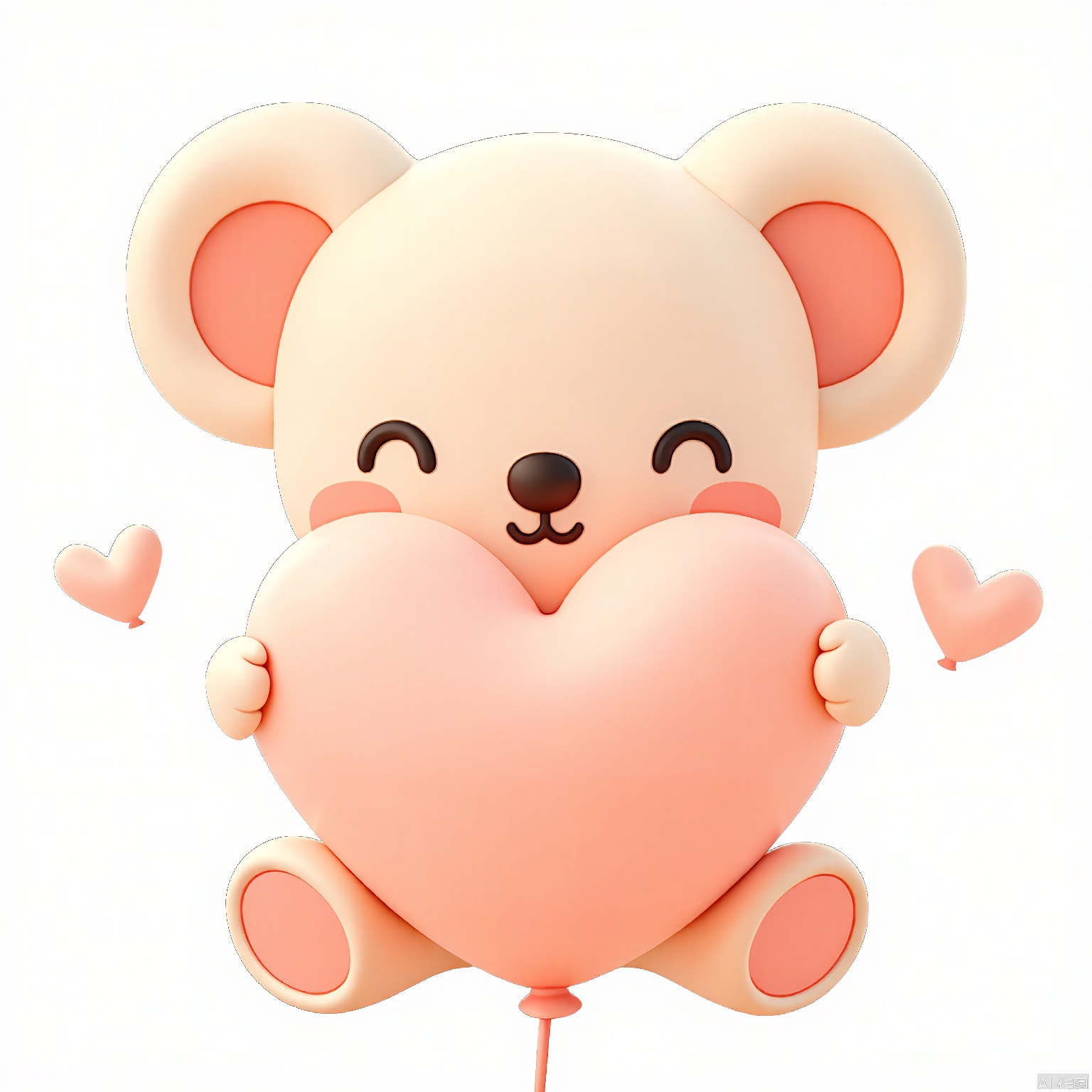 QQYS, A digital illustration of a cozy, koala-like creature with soft fur and curious eyes. The koala sits comfortably, hugging a large, pastel pink heart balloon to its chest. Its expression is warm and inviting, hinting at a friendly personality. The background is a plain white, creating a cozy and comforting atmosphere. The design is snuggly and heartwarming, perfect for a Valentine's Day cuddle.
