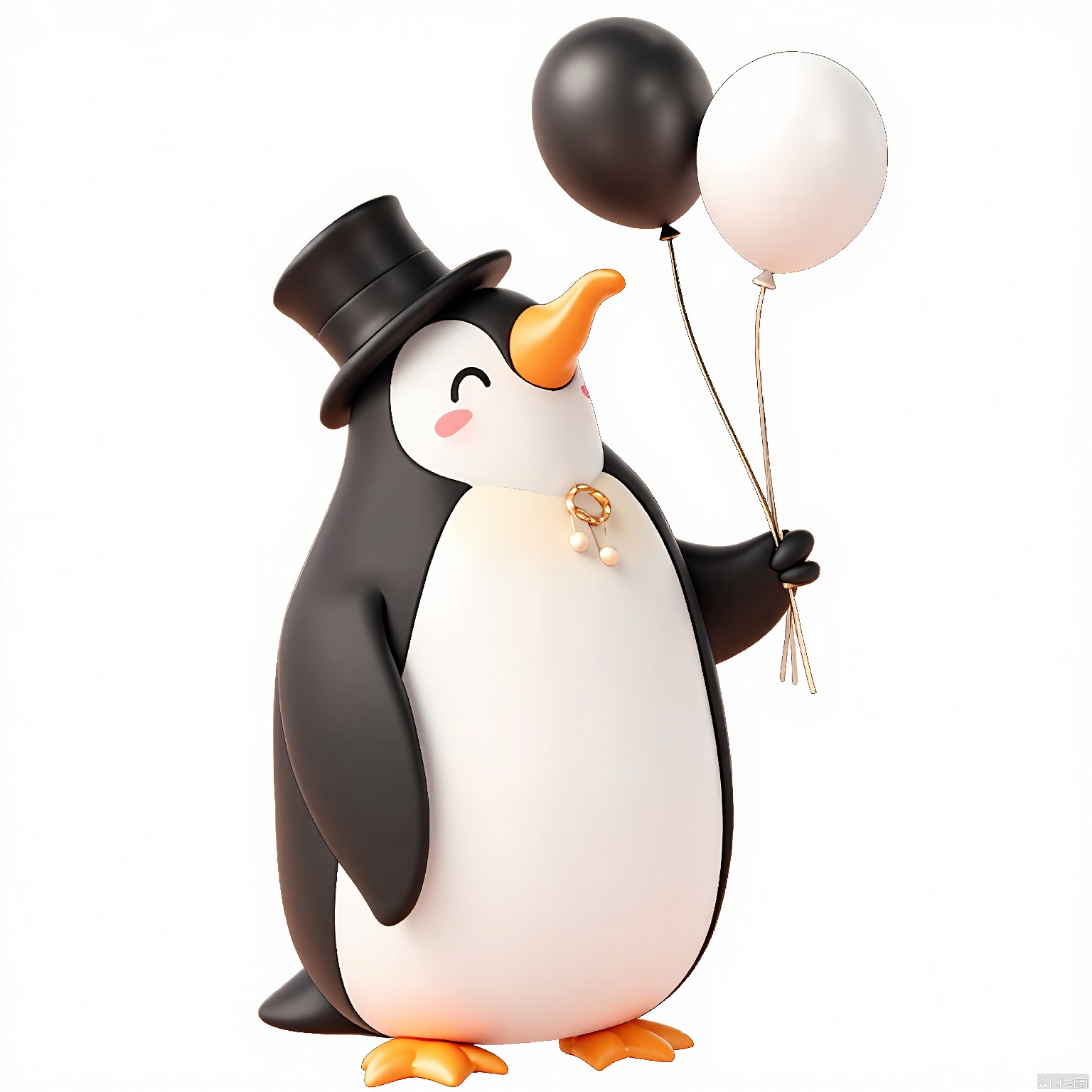 QQYS, A digital drawing of a sophisticated, penguin-like creature with elegant feathers and a monocle. The penguin stands tall, cradling a classic black and white heart balloon in its flipper. Its expression is regal and charming, hinting at a sophisticated personality. The background is a simple white, letting the penguin's elegant aura shine. The style is sophisticated and charming, ideal for an elegant Valentine's Day greeting.
