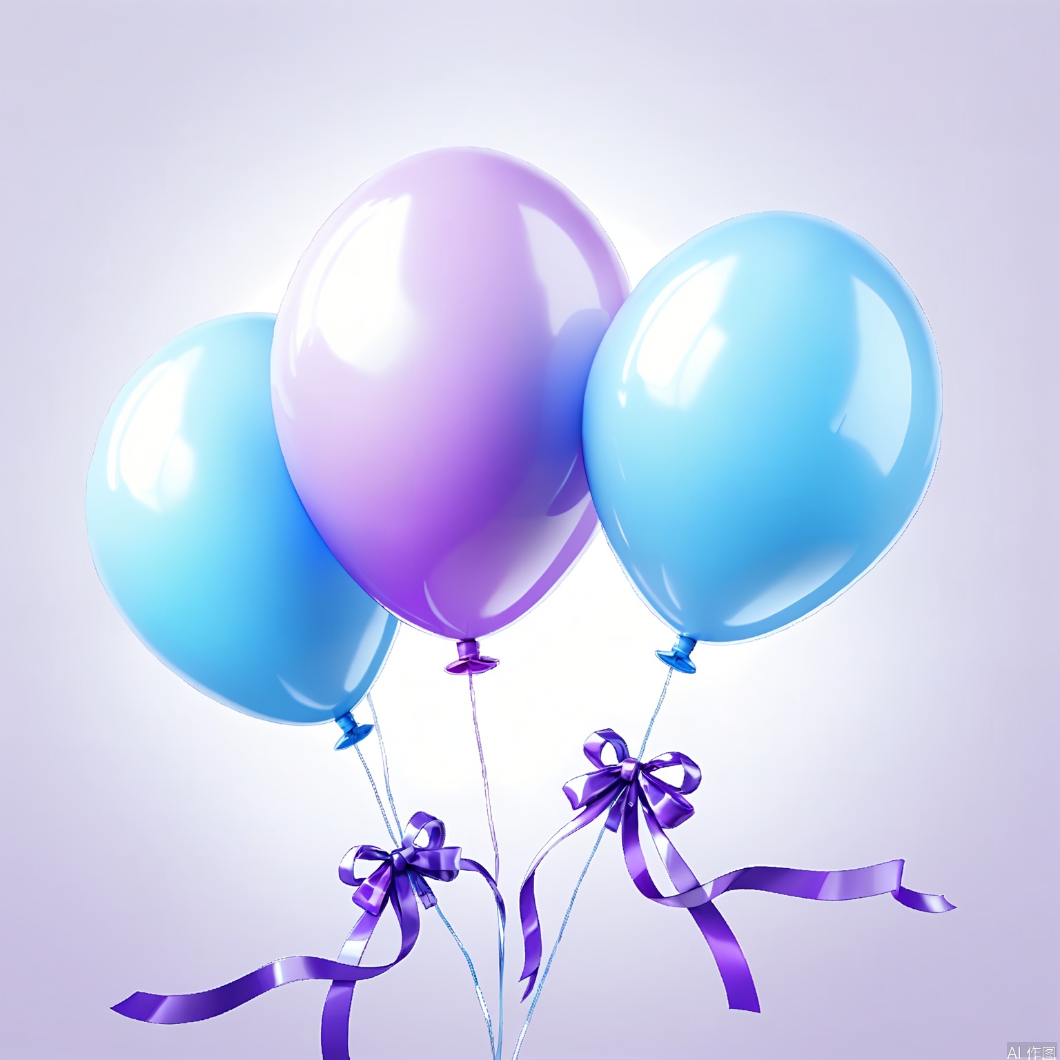 QQYS,Photograph of two balloons tied together with a curly ribbon,one balloon is purple and the other is blue. The balloons are shiny and reflective,with a smooth,glossy surface. The background is plain white,and the balloons are centered in the frame. The lighting is bright and even,highlighting the balloons' vibrant colors and their glossy texture. The image has a clean and minimalistic aesthetic.,

