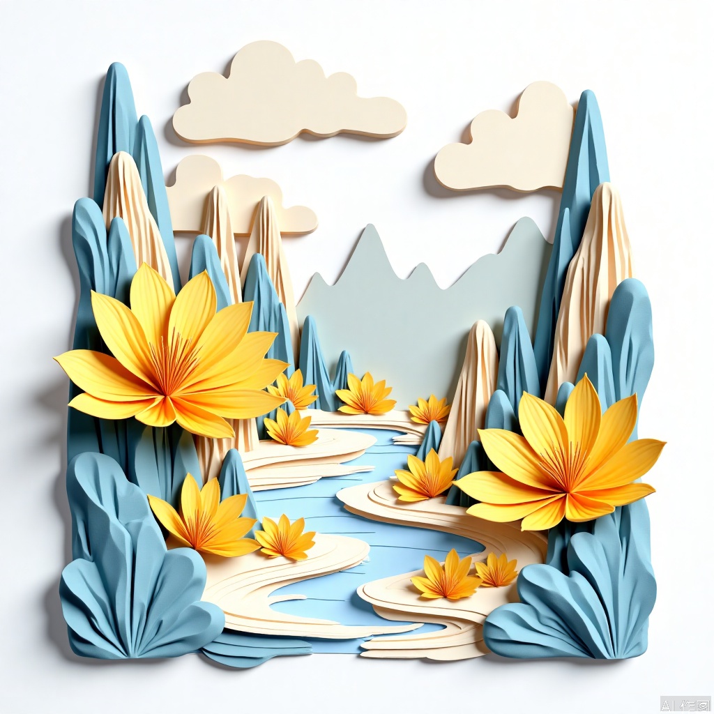 Alternate dimension view,hair flower,Landscape illustration,Minimalist and small fresh.