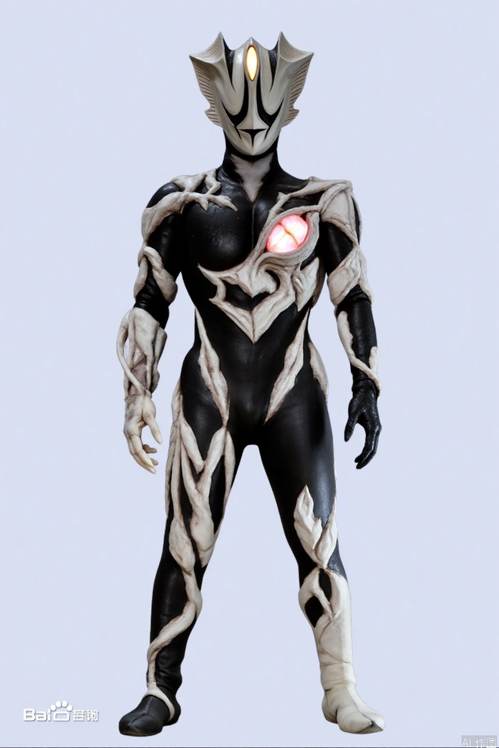 ultraman,bodysuit,gloves,legwear,boots,cover,mask,plugsuit,armor,bodysuit,pattern on body,tight-fitting,helmet,leather suit,latex,tokusatsu,no humans,science fiction,hard mask,no smile,no eyes,no nose,solo,rubber bodysuit with line,alien,