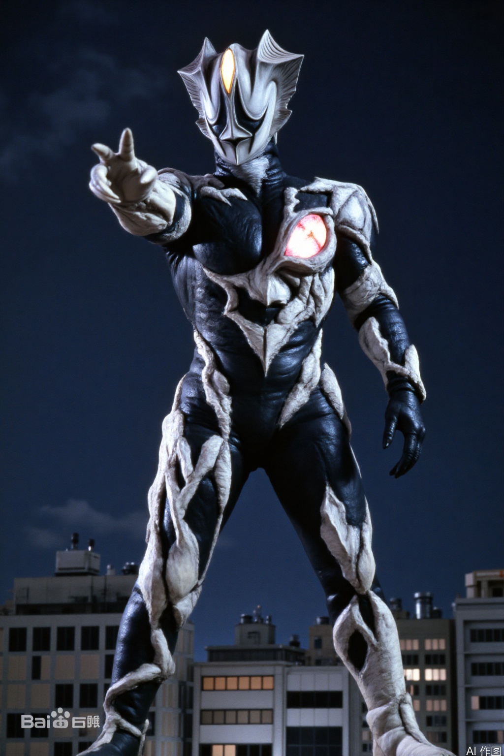 ultraman,bodysuit,gloves,legwear,boots,cover,mask,plugsuit,armor,bodysuit,pattern on body,tight-fitting,helmet,leather suit,latex,tokusatsu,no humans,science fiction,hard mask,no smile,no eyes,no nose,solo,rubber bodysuit with line,alien,