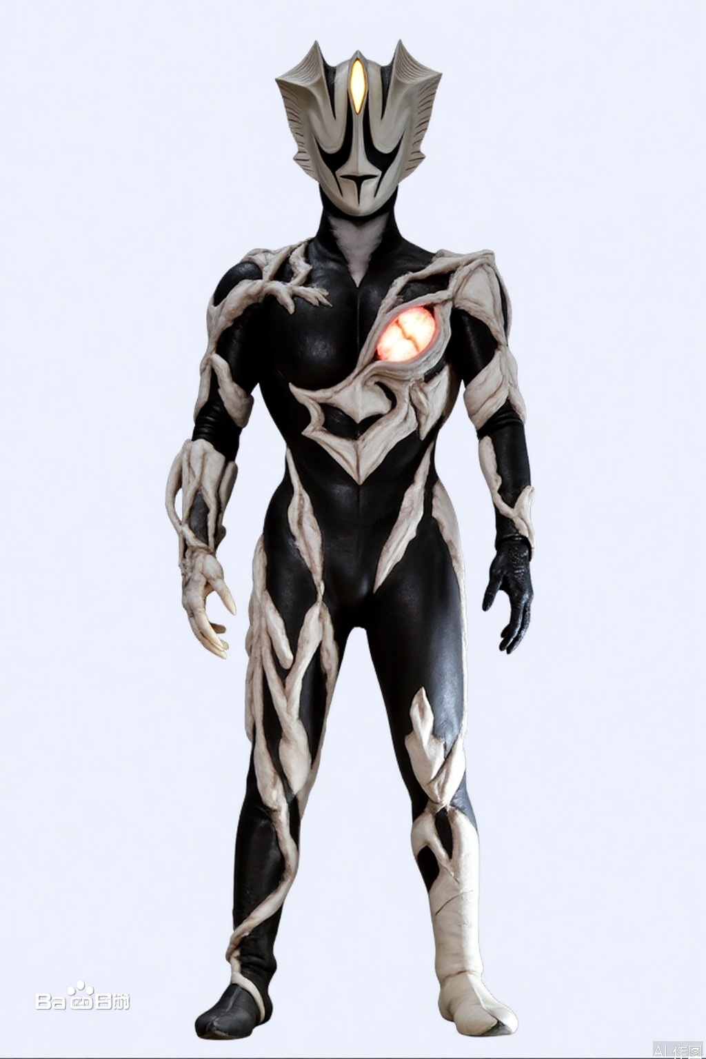 ultraman,bodysuit,gloves,legwear,boots,cover,mask,plugsuit,armor,bodysuit,pattern on body,tight-fitting,helmet,leather suit,latex,tokusatsu,no humans,science fiction,hard mask,no smile,no eyes,no nose,solo,rubber bodysuit with line,alien,