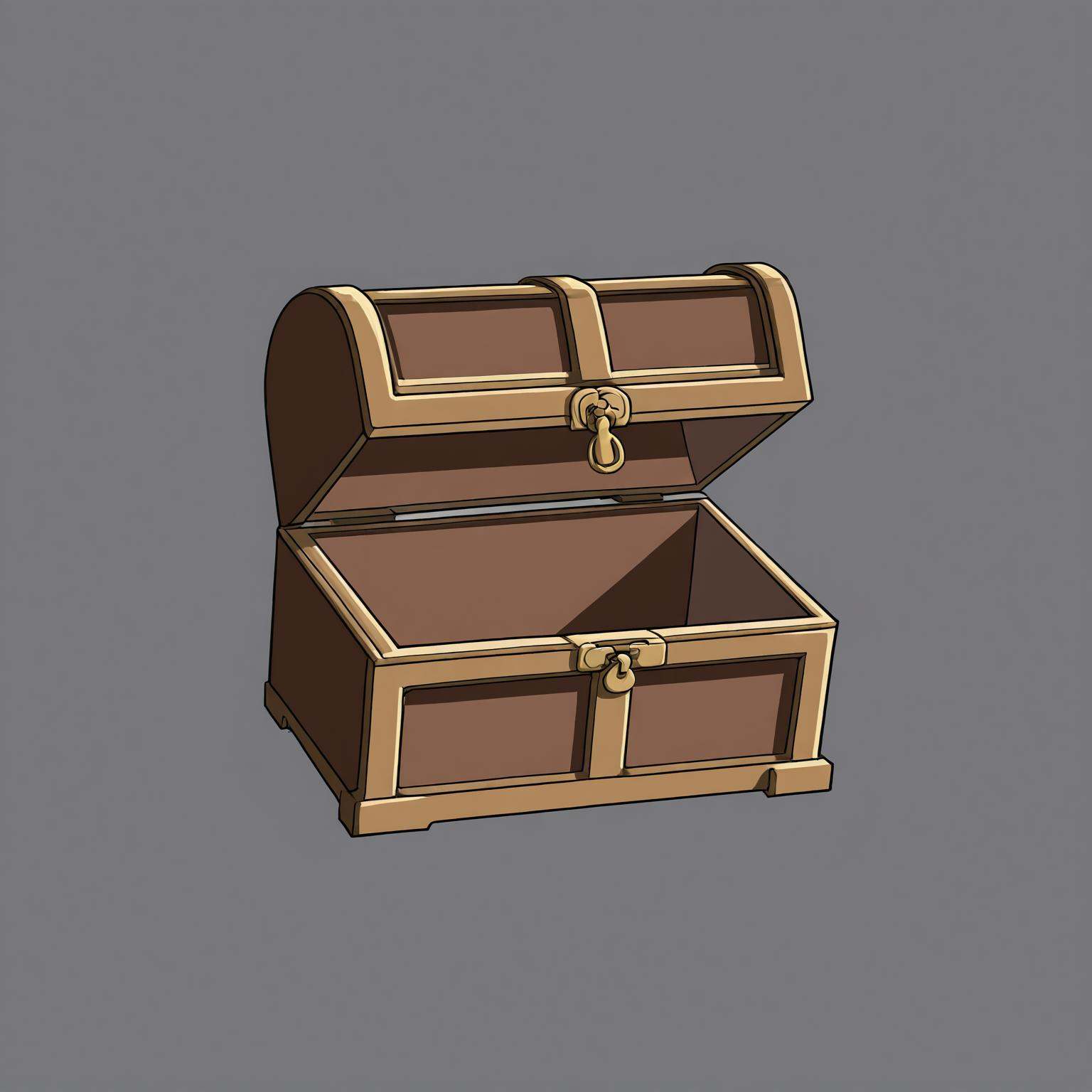 Digital painting,an ancient Chinese style reward chest icon,the treasure chest is open,with a stylized cartoon art style. The lines are bold and heavy,with a subtle gradient effect,and the background is pure white.,<lora:道具3xl-000020:0.7>,
