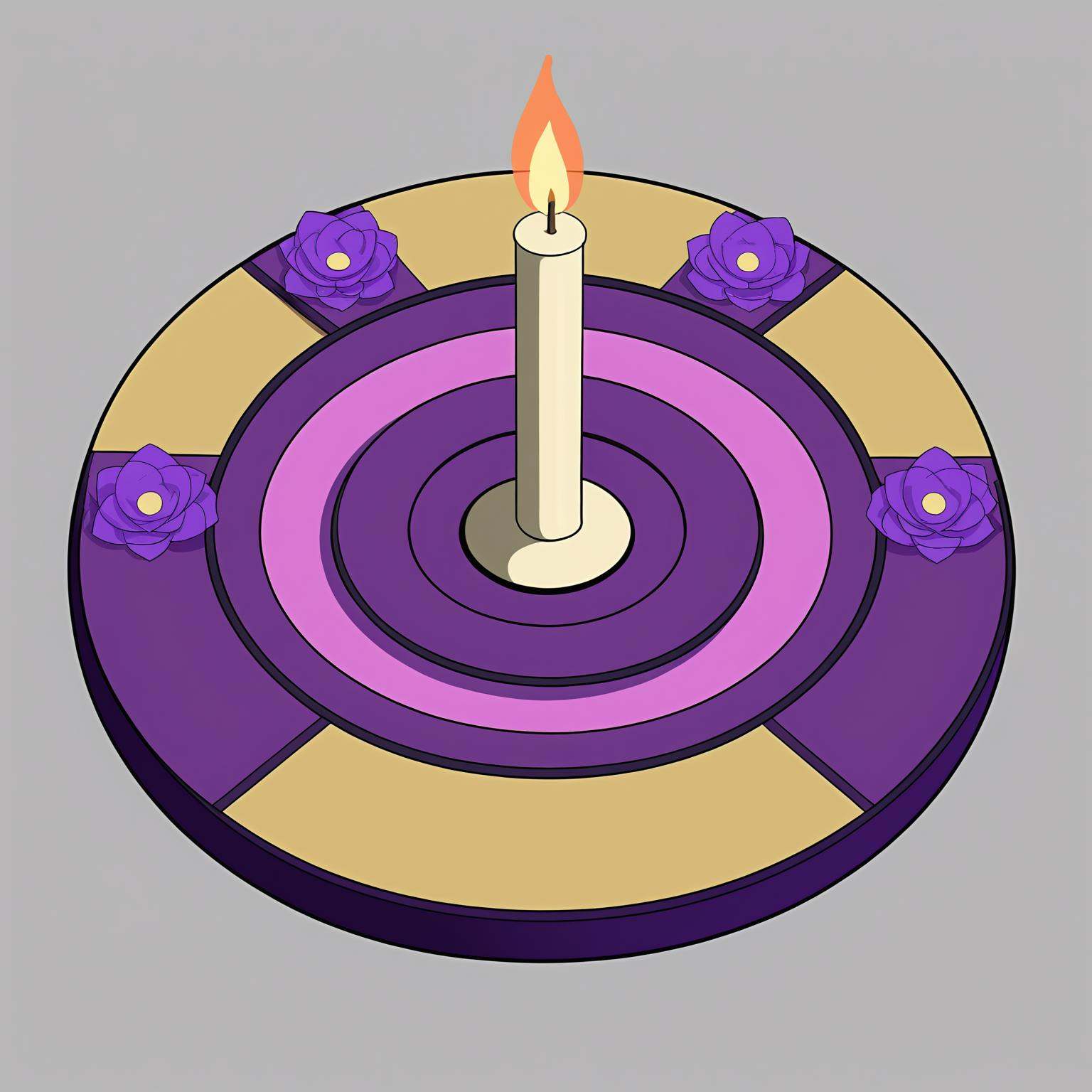 A purple lotus candlestick game icon. The shape of the candle holder is a round base and a tall, thin column. The base is decorated with a pattern of small circles and dots. The candlestick has a circular base at the top and a flower-like design in the middle. This flower is made of multiple petals arranged symmetrically. The petals are dark purple with a smooth surface. The overall design is elegant and exquisite.<lora:道具3xl-000020:0.6>,