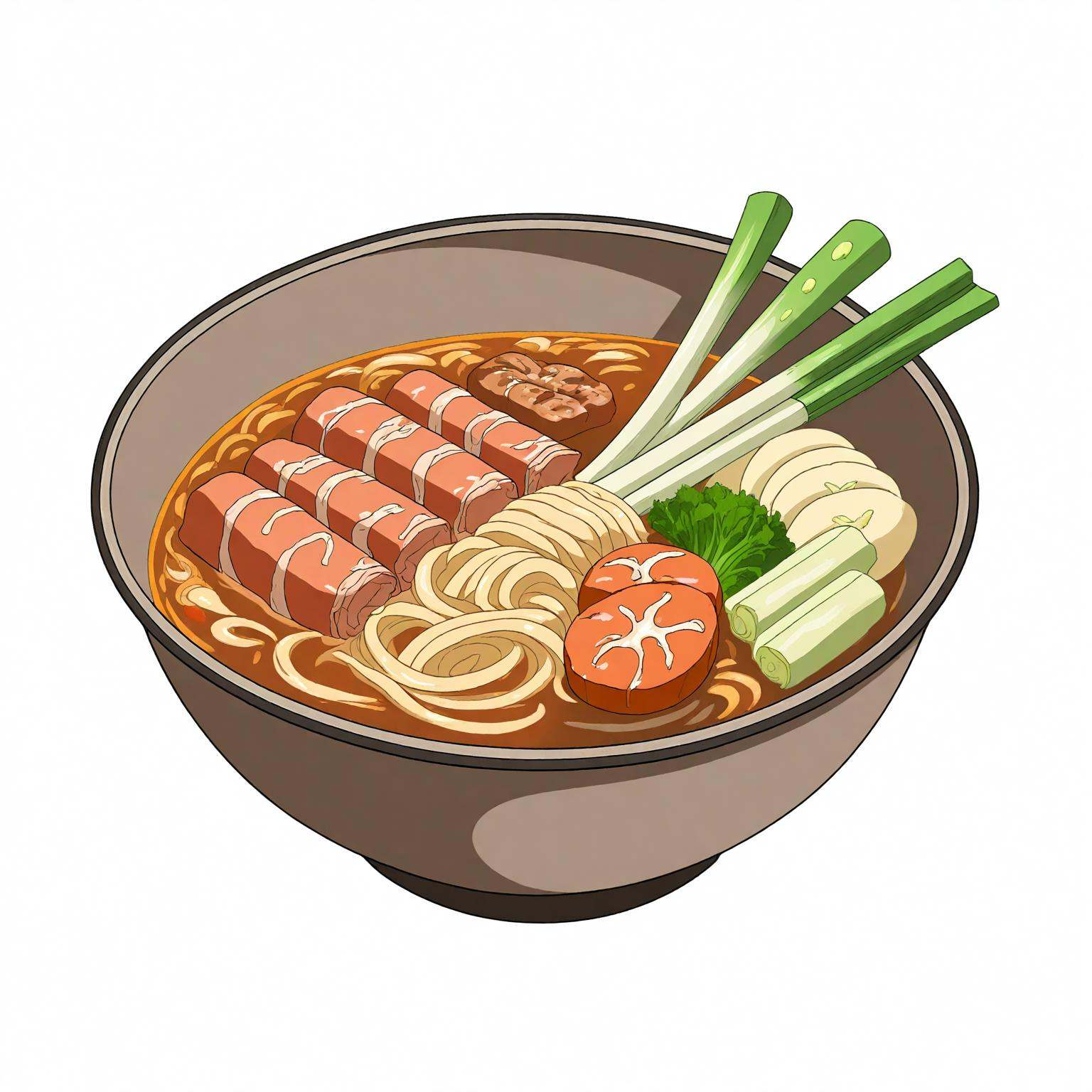 no humans,food focus,still life,food,bowl,noodles,transparent background,simple background,spring onion,vegetable,meat,soup,white background,ramen,<lora:道具3xl-000020:0.7>,