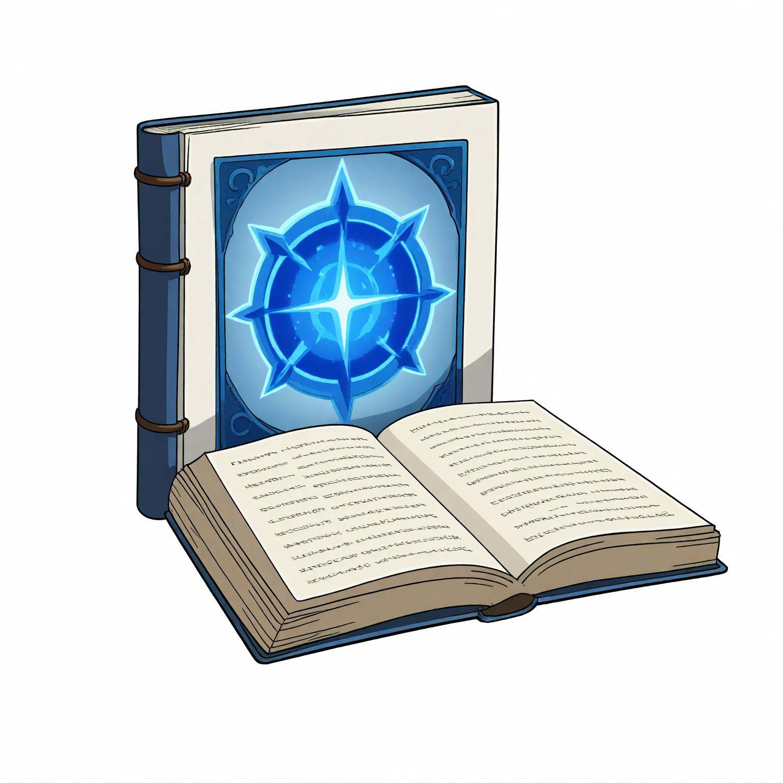 masterpiece,top quality,best quality,official art,beautiful and aesthetic:1.1),(8k, best quality, masterpiece:1.2),An open magic book with blue magic arrays,fantasy style,white_background,white border,<lora:道具3xl-000020:0.7>,