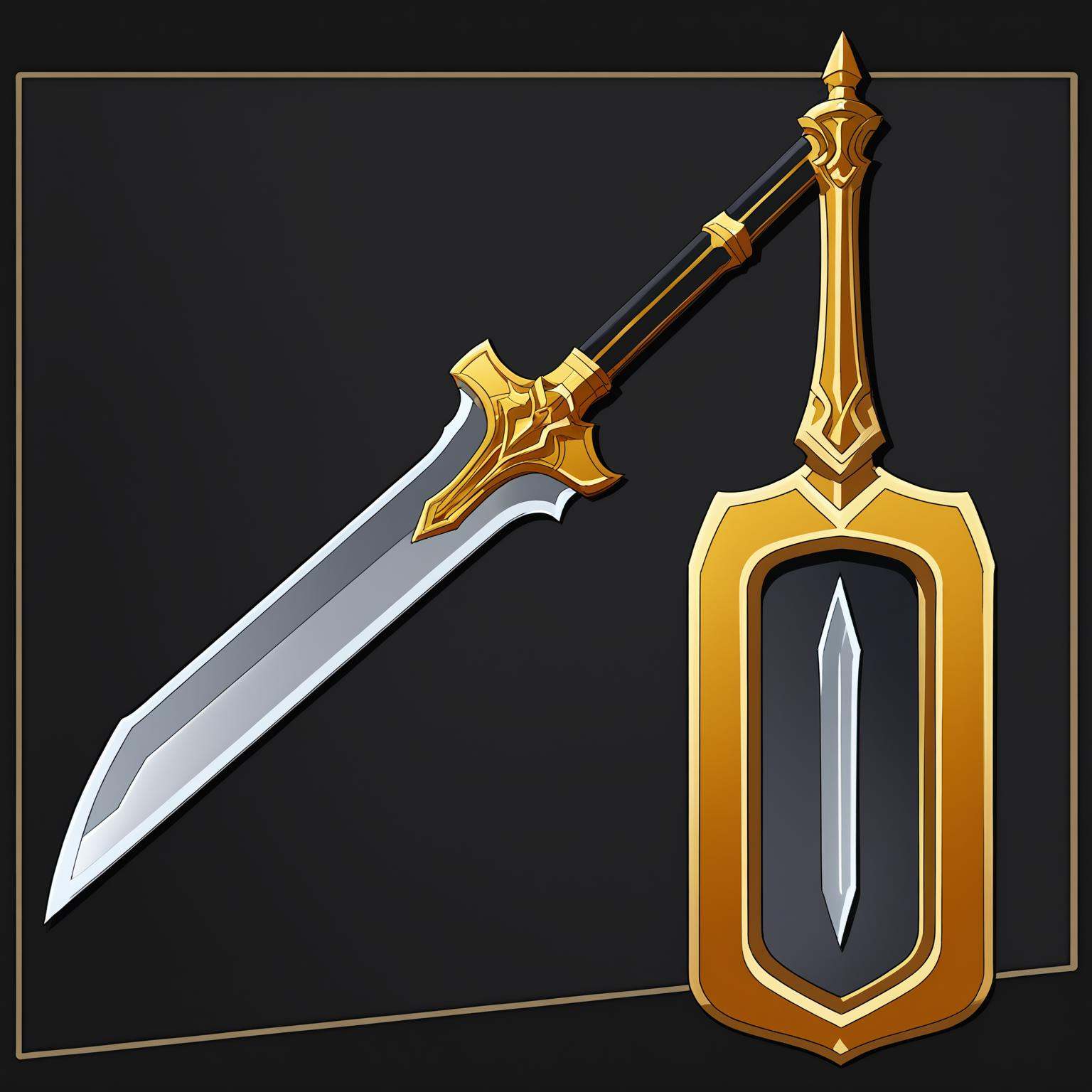 icon,a close up of a gold sword with a black background,gold sword,yellow broad sword,golden sword,fantasy sword of warrior,armored sword blade,jagged sword,fantasy sword,black iron sword,ligtt sword,magical sword,holding dagger,steel sword,magic sword,sword slash,broadsword,holds a black sword,silver sword,jiang sword,gold paladin,brandishing futuristic sword,curved sword,one broadsword,glaive,arabian sword,fantasy blade,engraved blade,long sword,dark sword in ares's hand,style of ghost blade,holding jagged scimitar,polearm glaive,gungnir,<lora:道具3xl-000020:0.6>,