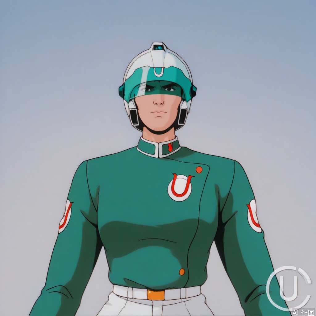 Ultra_Force,helmet,green jacket,collar,belt,logo,uniform,jacket,boots,emblem,pants,black footwear,white pants,