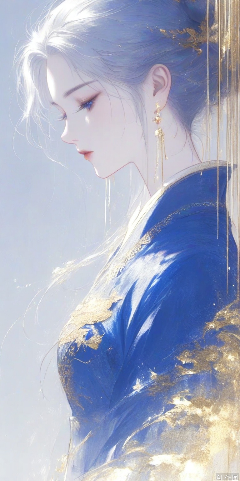 ZOZ_GF

The image depicts a serene and ethereal scene with a young woman dressed in traditional attire. She is adorned in a blue garment that appears to be intricately embroidered

and her hair is styled elegantly

with delicate strands flowing around her face. Her expression is calm and contemplative

with her eyes slightly downcast. The background is a soft

gradient blue

giving a sense of tranquility and depth. Golden accents are scattered throughout the image

adding a touch of opulence and enhancing the overall aesthetic. The composition and use of light and shadow create a dreamy

almost otherworldly atmosphere.


