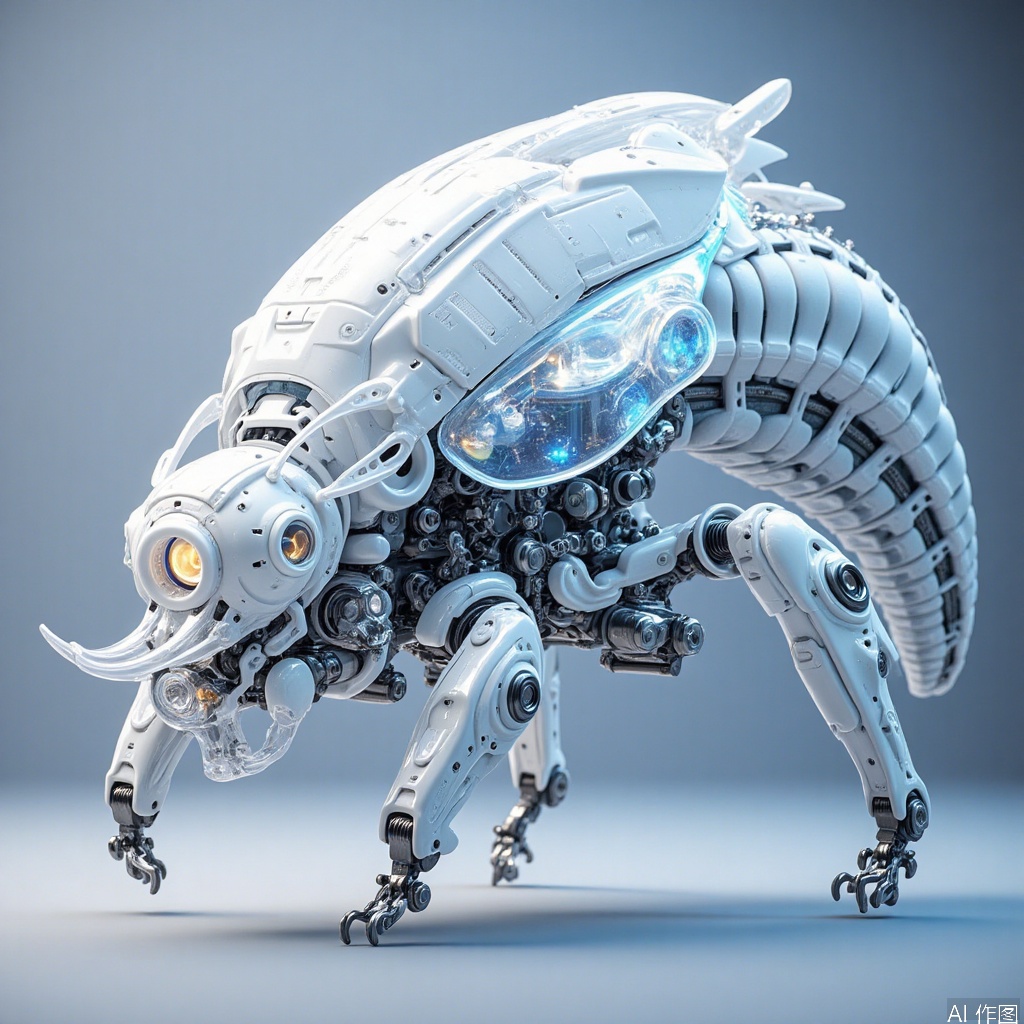 ,Transparent mech,Future architecture,Scroll holographic art painting,Mecha creature