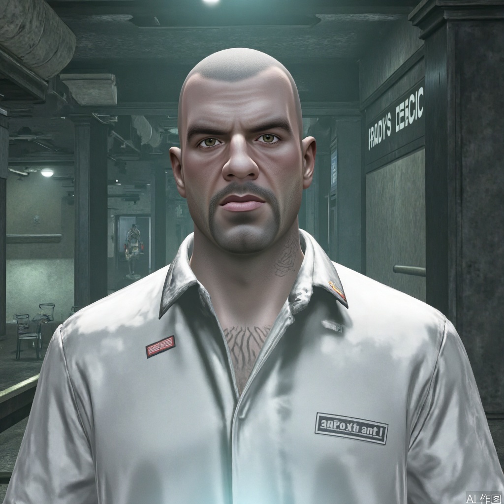 1man,Johnny,solo,white_shirt,male focus,Bright light,bald