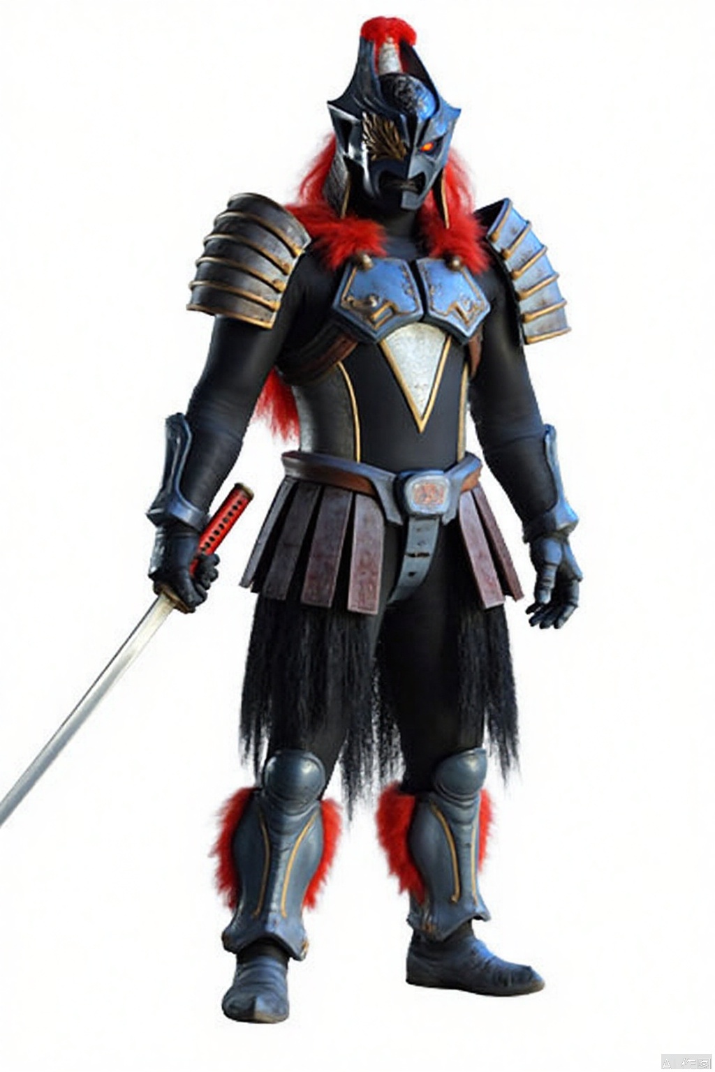kusazuri,samurai,sheath,katana,japanese armor,mecha,pauldrons,horns,gloves,armor,spikes,weapon,full armor,helmet,mask,cover,gauntlets,shoulder armor,breastplate