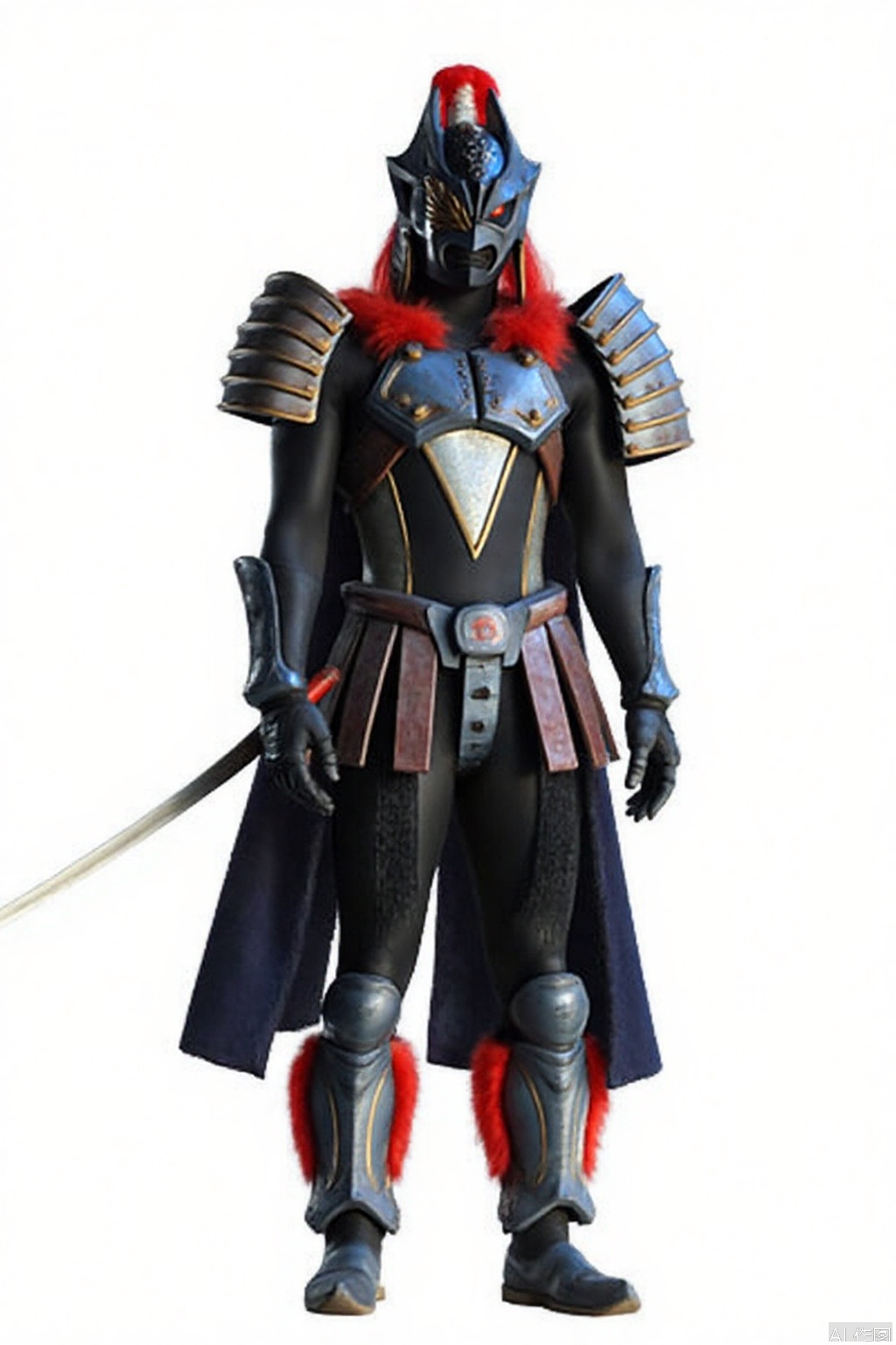 kusazuri,samurai,sheath,katana,japanese armor,mecha,pauldrons,horns,gloves,armor,spikes,weapon,full armor,helmet,mask,cover,gauntlets,shoulder armor,breastplate