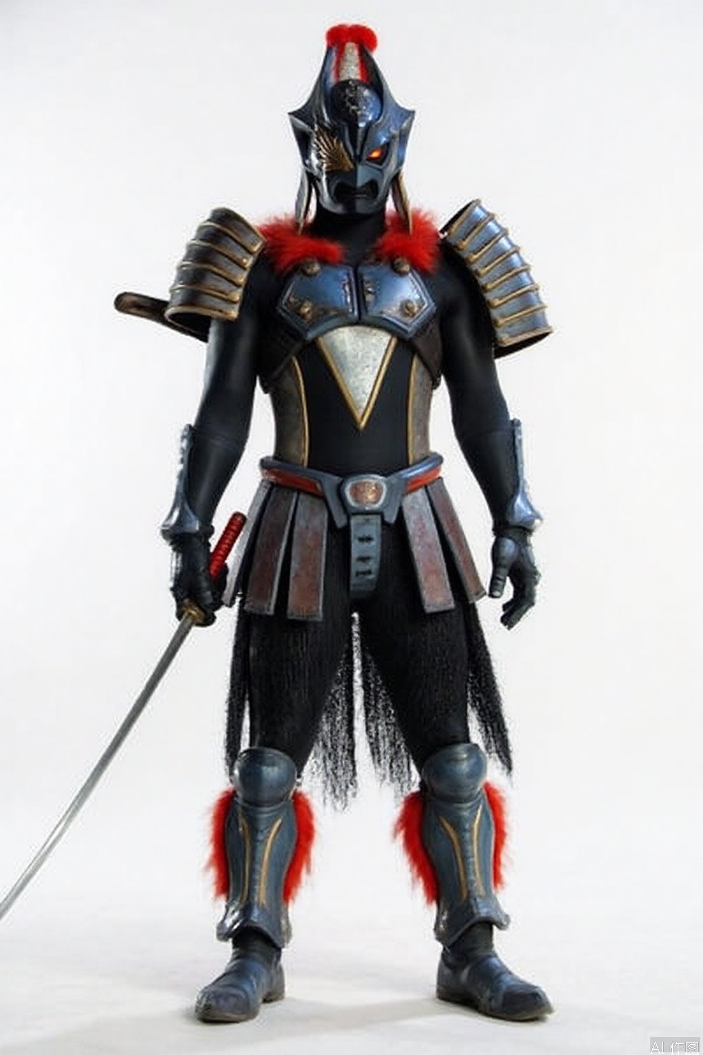 kusazuri,samurai,sheath,katana,japanese armor,mecha,pauldrons,horns,gloves,armor,spikes,weapon,full armor,helmet,mask,cover,gauntlets,shoulder armor,breastplate