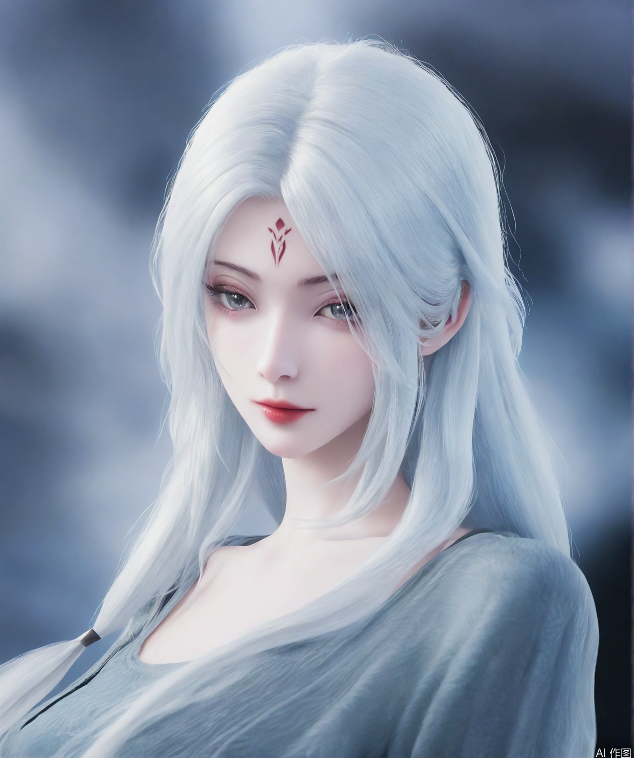 ((very awa)),solo,highly detailed,(best quality),((masterpiece)),1girl,upper_body,long hair,forehead mark,xiaobai,mature_female,,white hair,chi,,ge,mature_female,,traditional media,painting \(medium\),watercolor \(medium\),white fox,