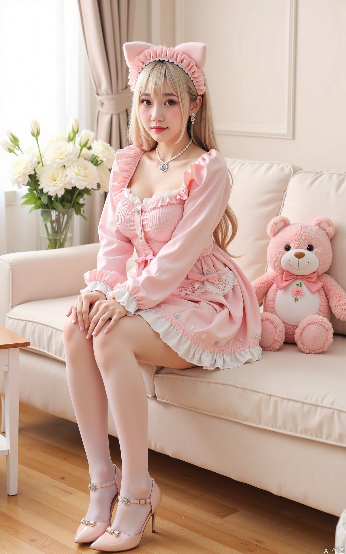 Realistic photo,  one young woman,  long hair on Tensor.Art