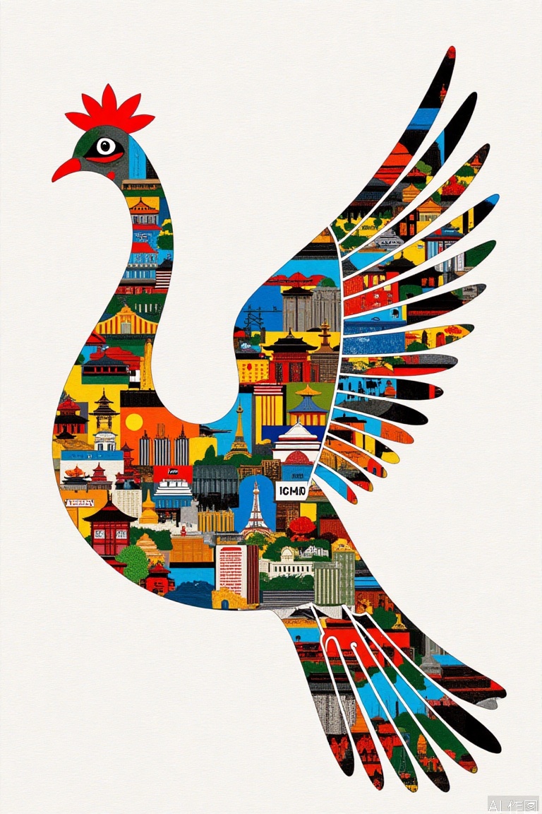 Pigeon made of Shanghai elements,The art of collage