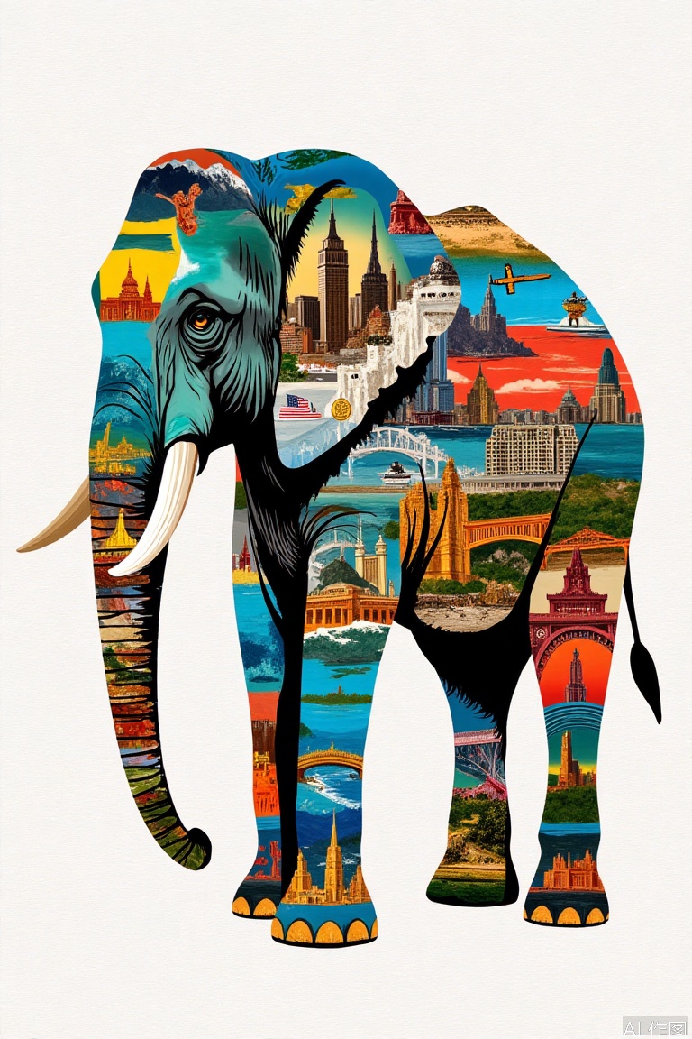 The art of collage,elephant,side mirror,Dreamwave art