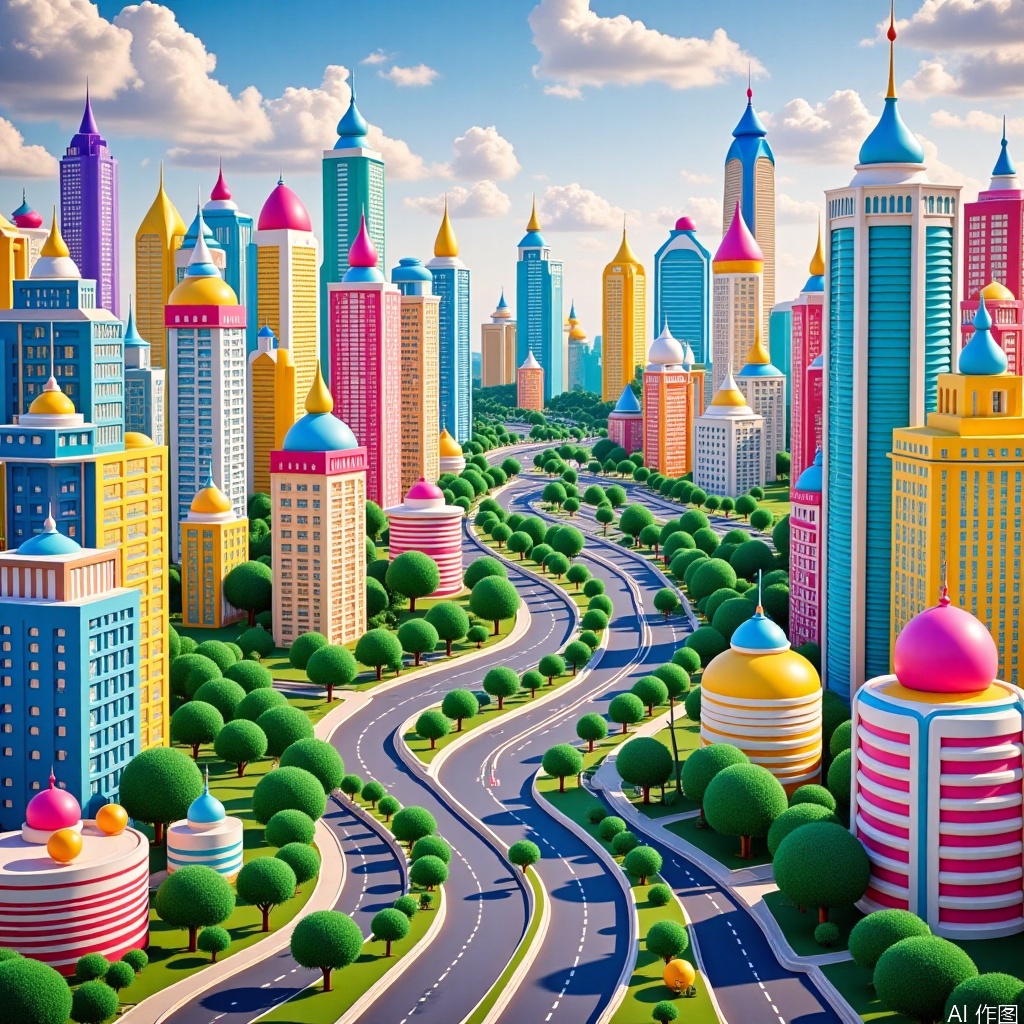 Dreamwave art, city, trees, road,Expansion art