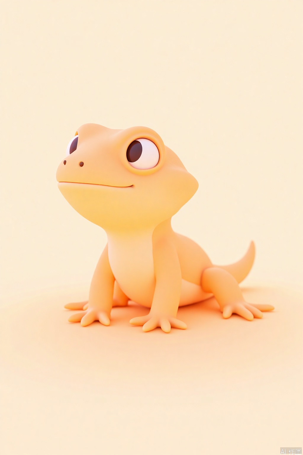 OBziyuxi,
A single cartoon-style bearded dragon with soft pastel tan scales and smooth, plastic-like eyes, resting against a gradient of light tan and white. The lizard is depicted with simple, rounded shapes and has a calm, observant expression. Focus on detailed scale texture and eye clarity.