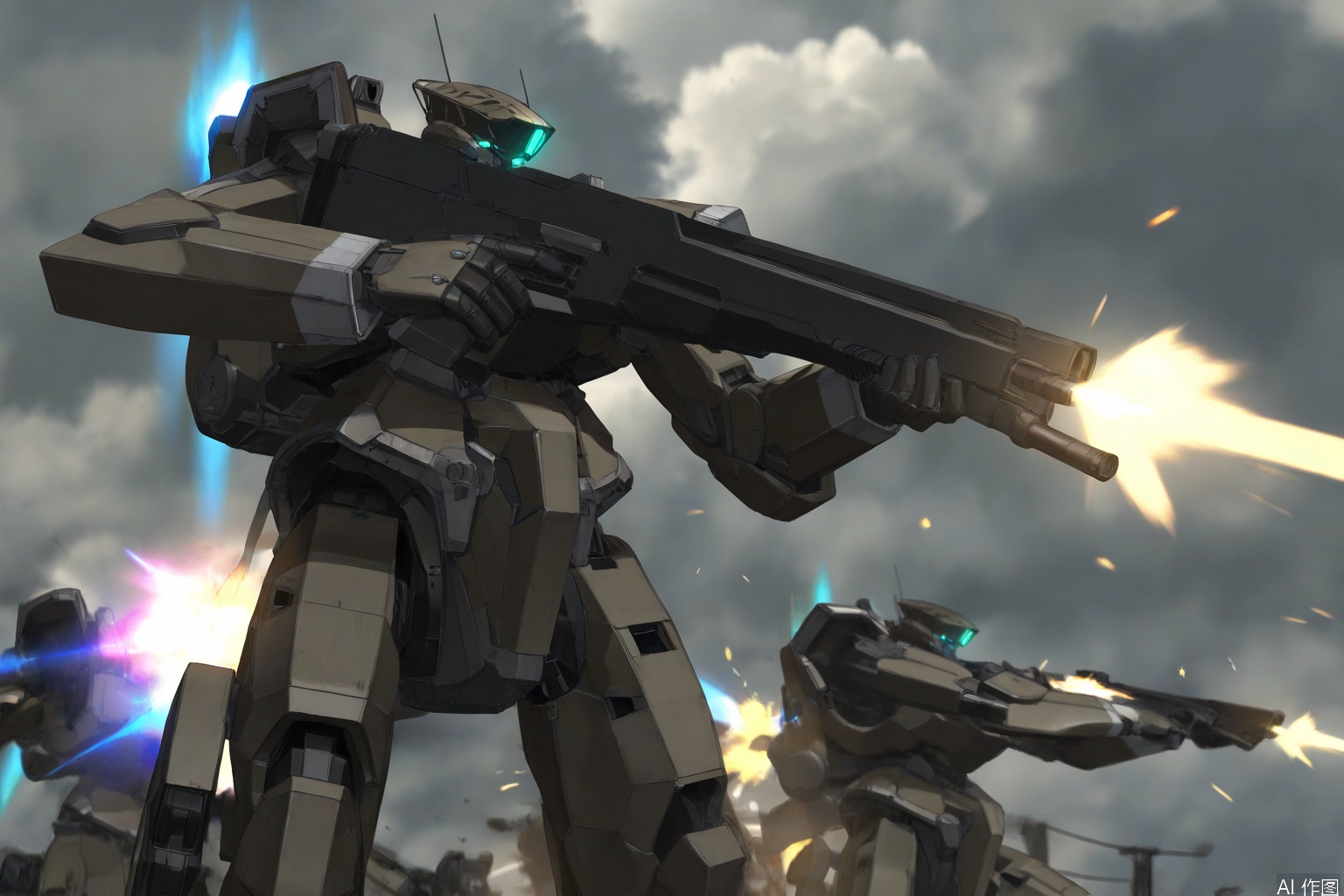 solo, holding, weapon, cloud, holding weapon, gun, no humans, glowing, robot, holding gun, mecha, science fiction, firing,aerion,
//,
masterpiece,best quality,no humans,artist:yunimaru,artist:esuthio,(artist:wlop:0.5),jijia, 2d, anime,