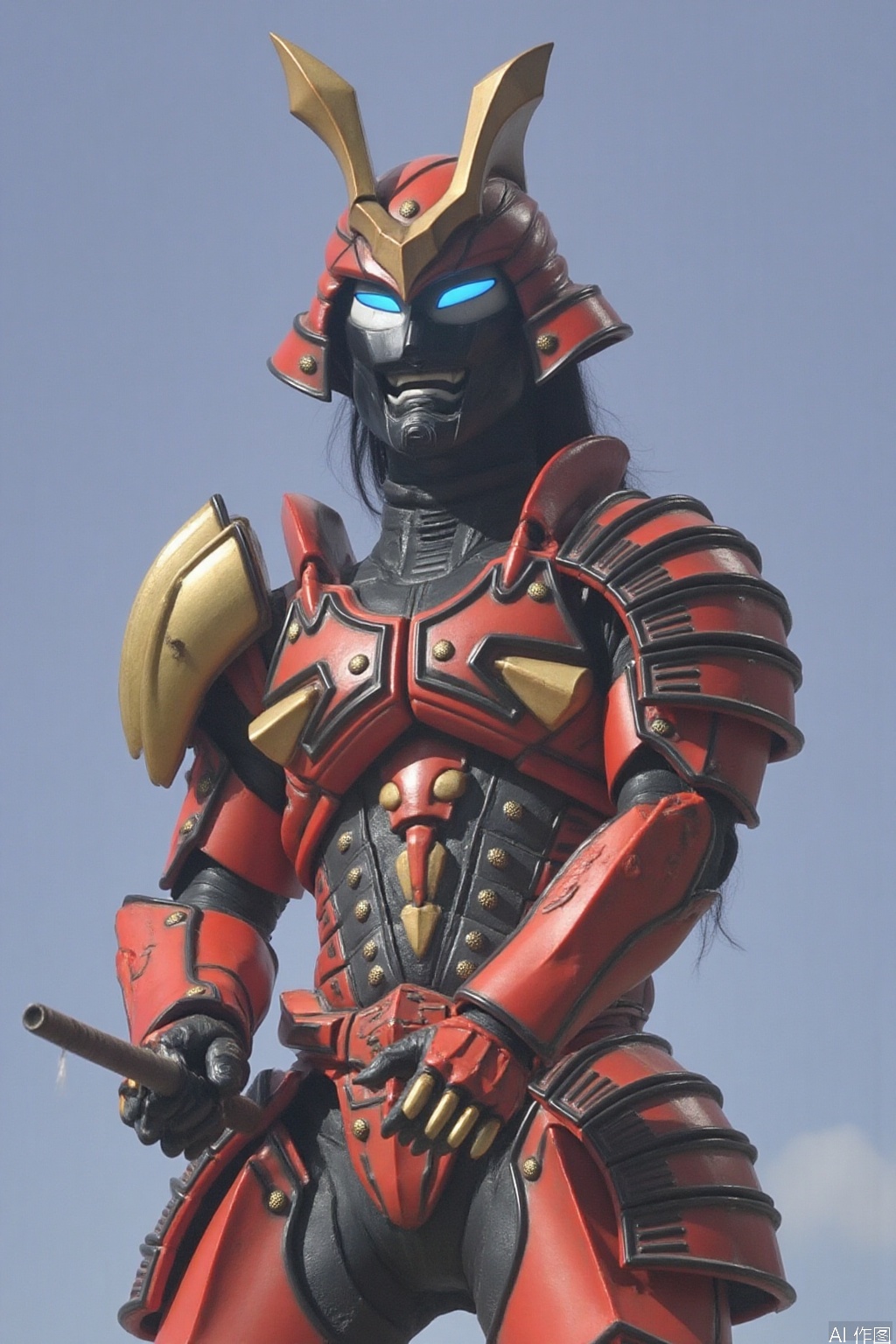 kusazuri,samurai,sheath,katana,japanese armor,mecha,pauldrons,horns,gloves,armor,spikes,weapon,full armor,helmet,mask,cover,gauntlets,shoulder armor,breastplate,samurai,mecha,white armor