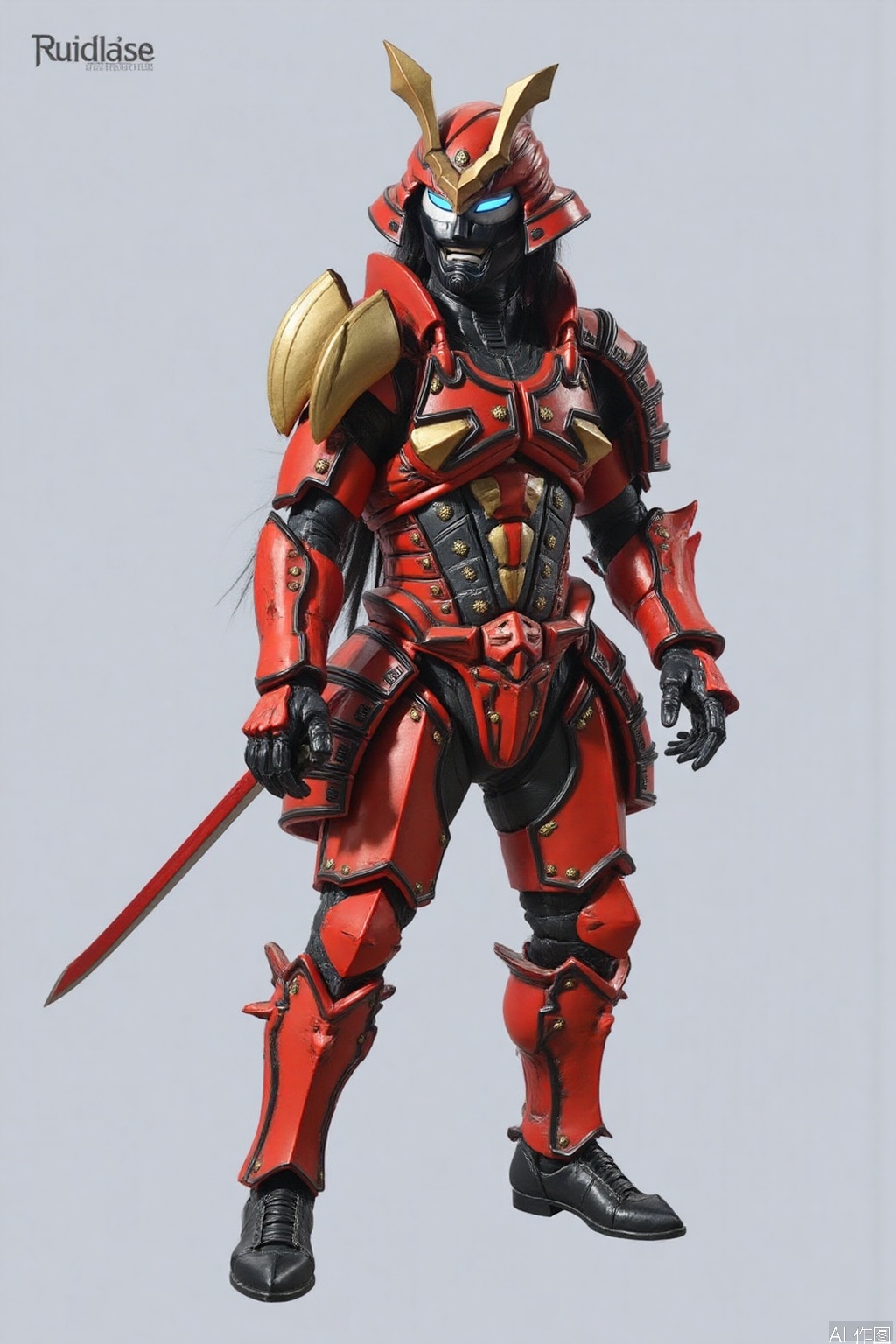 kusazuri,samurai,sheath,katana,japanese armor,mecha,pauldrons,horns,gloves,armor,spikes,weapon,full armor,helmet,mask,cover,gauntlets,shoulder armor,breastplate,samurai,mecha,white armor
