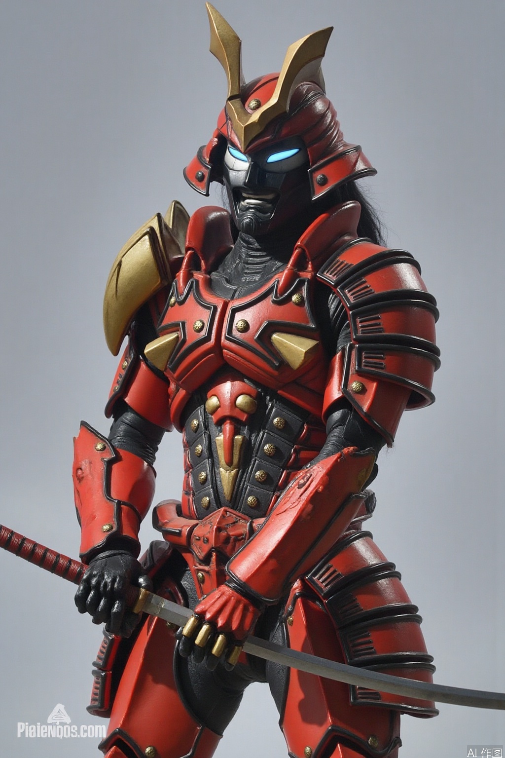 kusazuri,samurai,sheath,katana,japanese armor,mecha,pauldrons,horns,gloves,armor,spikes,weapon,full armor,helmet,mask,cover,gauntlets,shoulder armor,breastplate,samurai,mecha,white armor