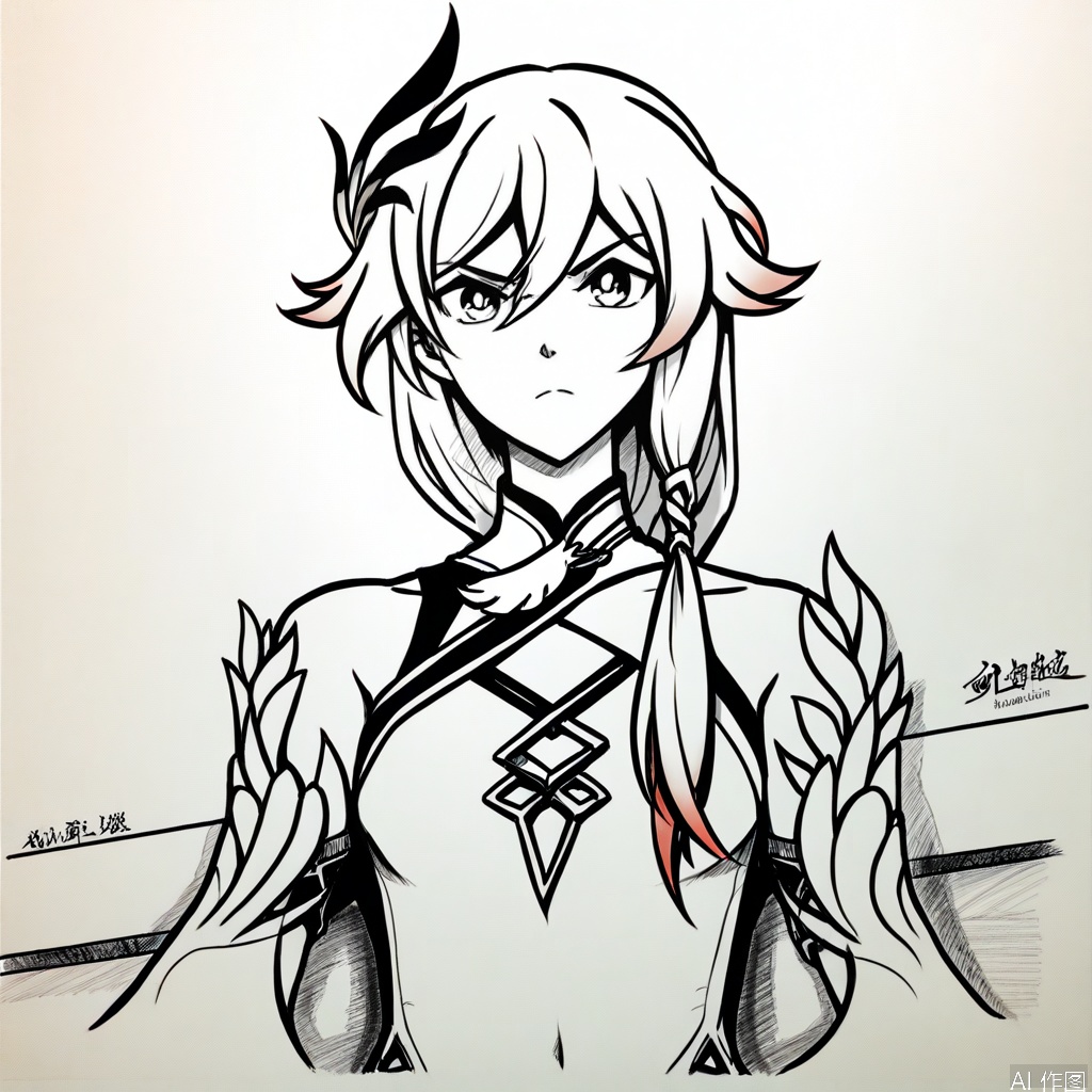 fu_hua \(phoenix\),keaidashu_style,traditional media,monochrome