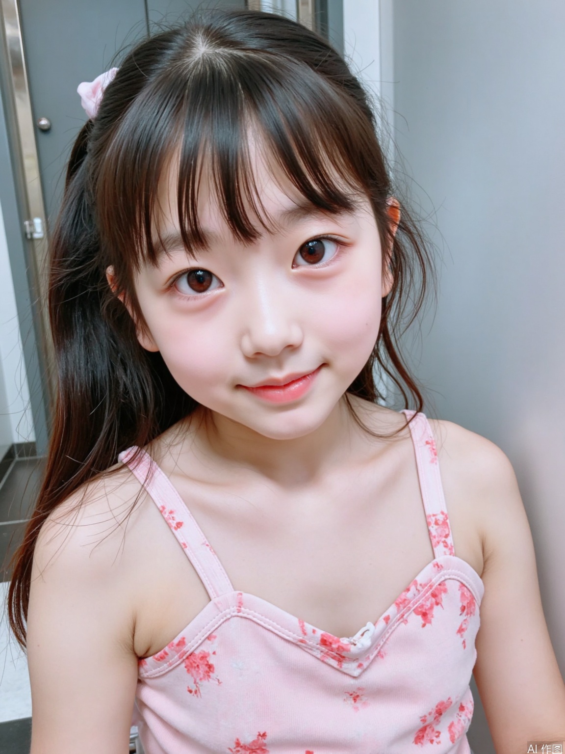 A close-up portrait of an Asian TEENAGE GIRL ,UPPER BODY,NO CLOTHING,