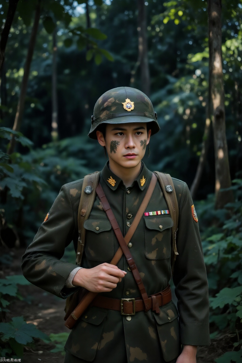 Top quality. Inspiration: WWII military uniforms. Image content: A tall,  upright man,  alone and serious on Tensor.Art