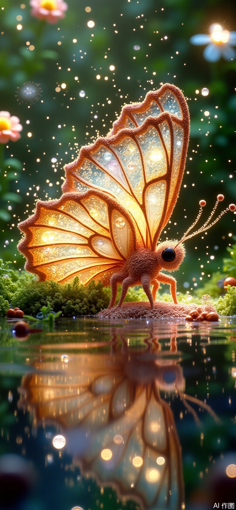 Dewdrops reflect the mini garden, each water droplet blooms in different seasons - butterfly wings are made of translucent petals, and phosphorus powder is sprinkled when flapping the wings.
