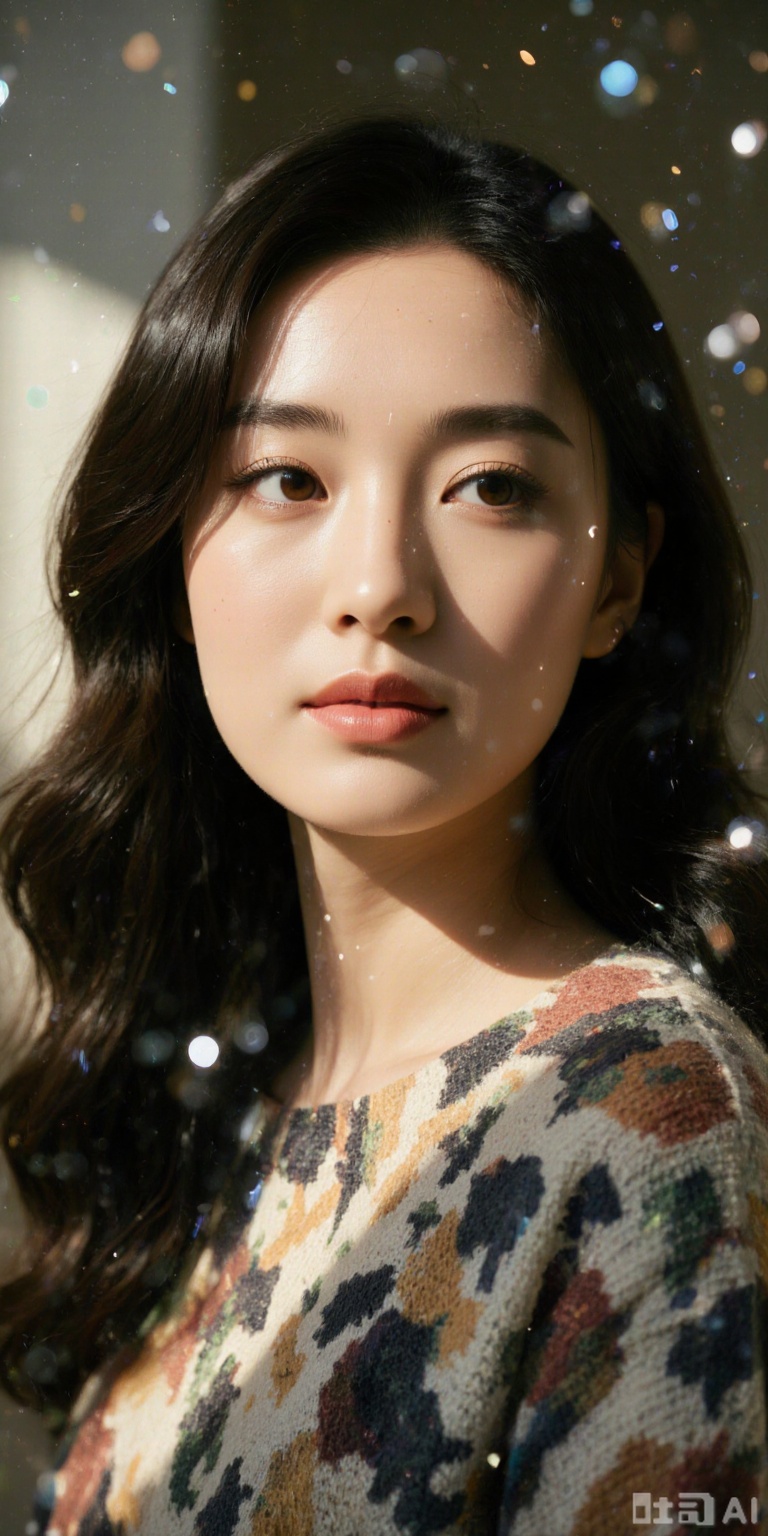 In the low-light atmosphere, the beautiful long-haired beauty with a fashionable and cool outfit, the beautiful girl with beautiful phoenix eyes and big double eyelids are used to capture a beautiful girl with thick hair at home every day. The girl is wearing a fashionable and cool outfit, with a proud look, with beautiful phoenix eyes and big double eyelids, full of coolness, the picture is full of story and lifestyle, freehand style and Wong Kar-wai movie déjà vu, with a sense of live, emotional atmosphere and perspective, presenting a hazy, hazy, whitening, light leakage, color overflowing, high noise and film grain texture, rich layers, fusion of artistic conception, reflecting freehand, hazy aesthetics and light and shadow aesthetics, belongs to the concept art style, has a lomo effect, surreal and high-end sense, which is a masterpiece, CG thick coating style, macro lens highlights the real skin texture and hair details, and ultra-high-definition 32K picture quality presents delicate pores
