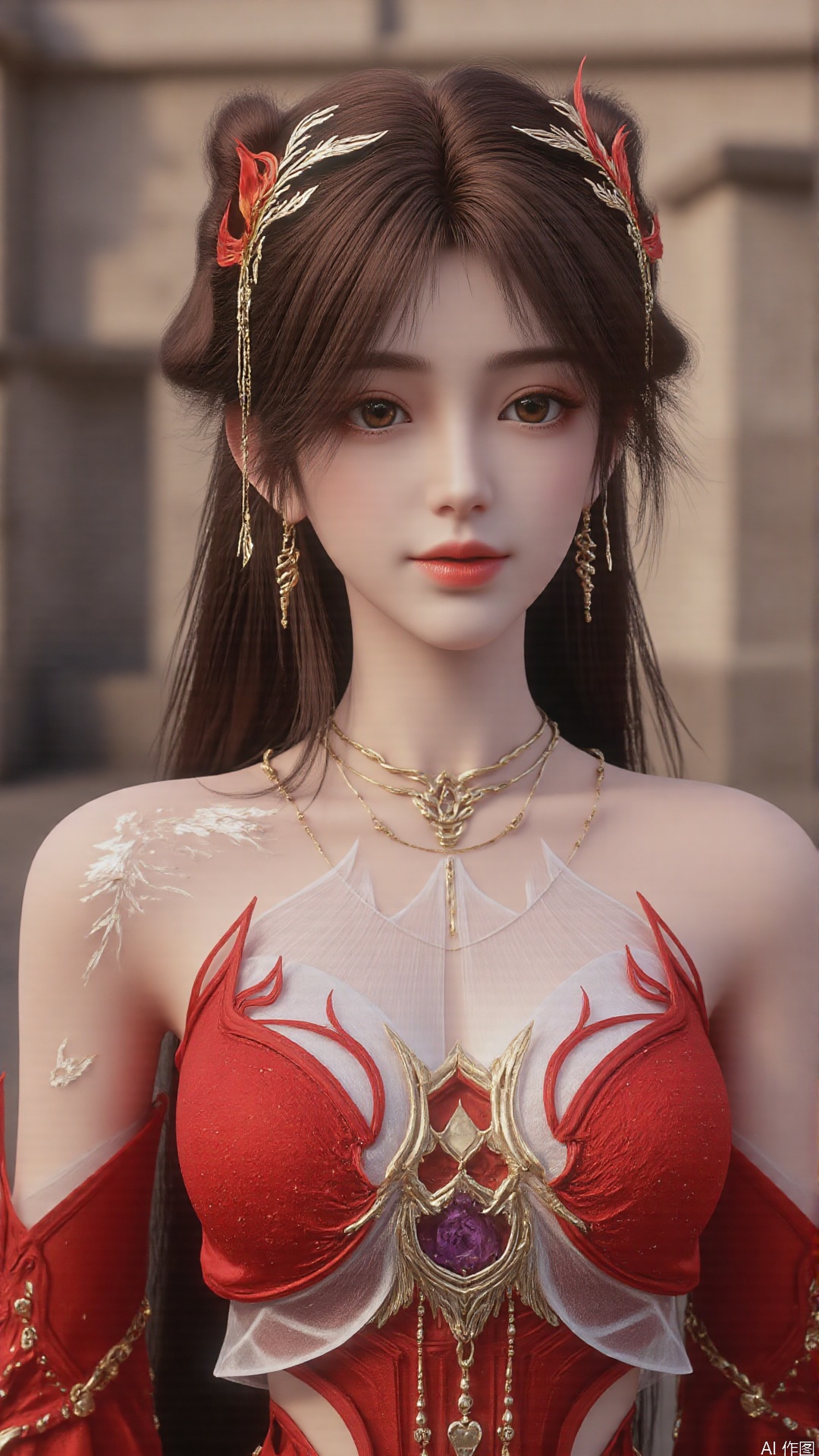 1girl, solo, brown hair, looking at viewer, brown eyes, perfect body, scenery, sharp focus, best quality, masterpiece, detailed outfit, illustration, perfect eyes, finely detailed beautiful anime eyes, realistic skin, intricate details, best lighting, depth of field, ultra high resolution, full body 