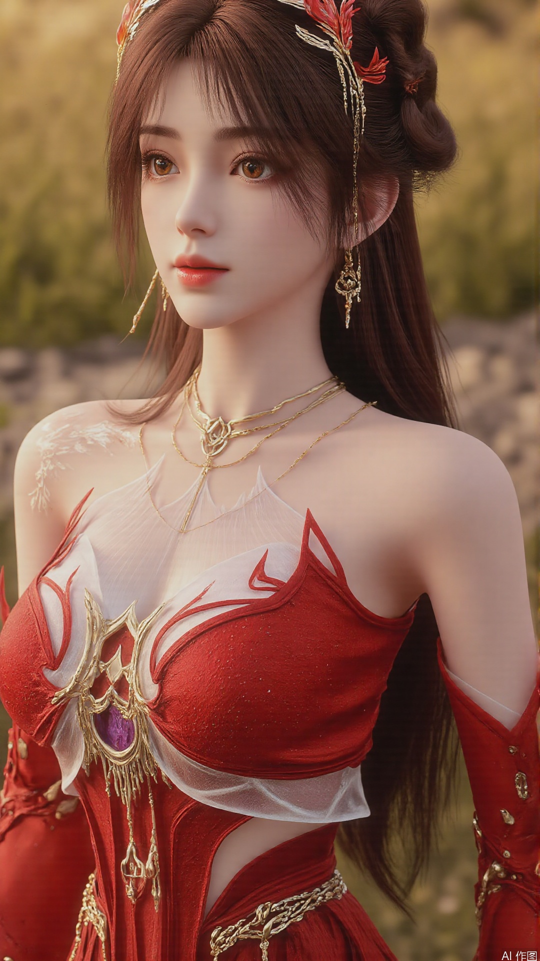 1girl, solo, brown hair, looking at viewer, brown eyes, perfect body, scenery, sharp focus, best quality, masterpiece, detailed outfit, illustration, perfect eyes, finely detailed beautiful anime eyes, realistic skin, intricate details, best lighting, depth of field, ultra high resolution, full body 