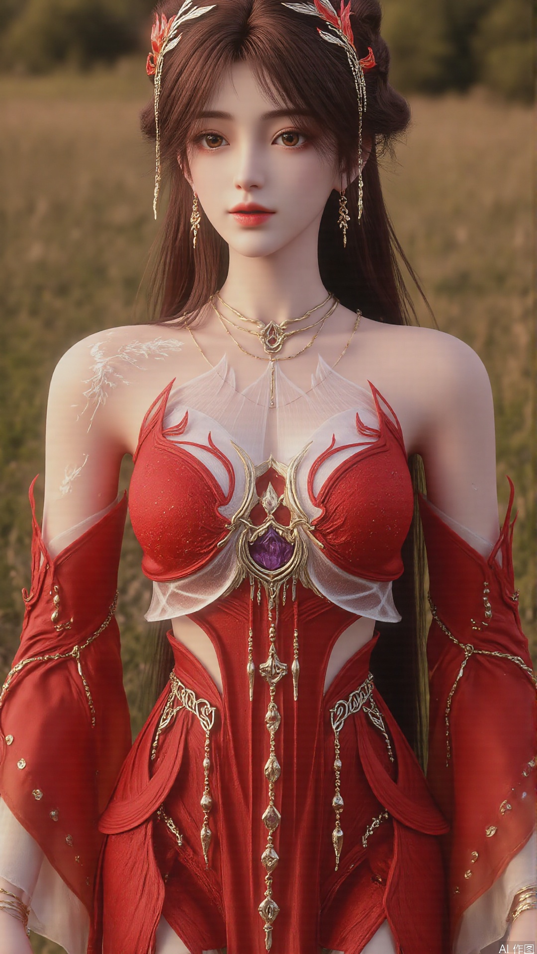 1girl, solo, brown hair, looking at viewer, brown eyes, perfect body, scenery, sharp focus, best quality, masterpiece, detailed outfit, illustration, perfect eyes, finely detailed beautiful anime eyes, realistic skin, intricate details, best lighting, depth of field, ultra high resolution, full body 