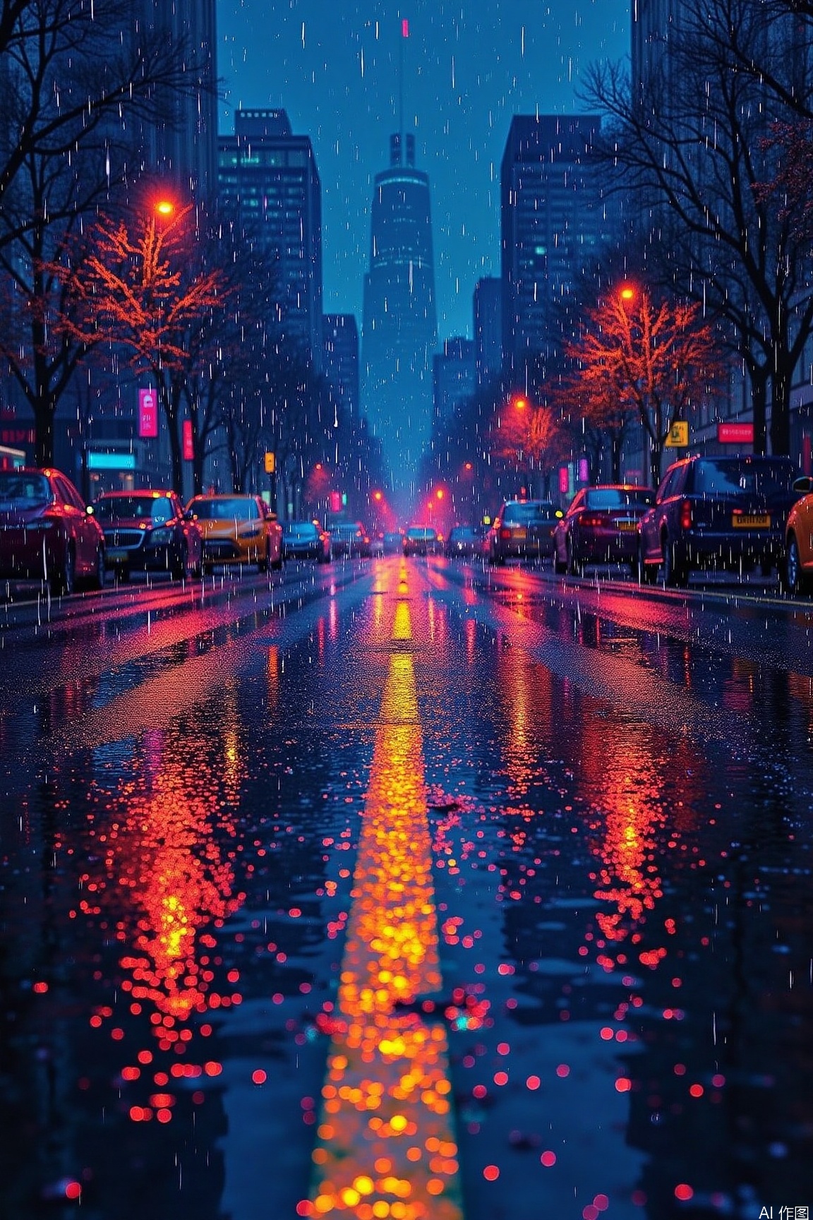rainy night,vivid color, 