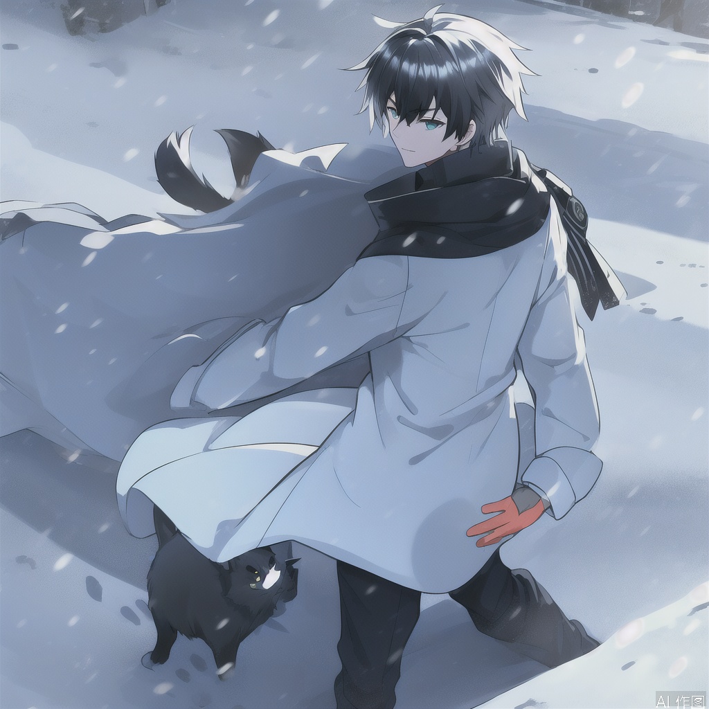 1boy,solo,snow,stronghold,Combat Uniform,Black cat

,(((masterpiece))),((best quality)),8k,available light,shinkai style -- ar 4:3 -- iw 0.3 -- niji 5 -- s 100, ,